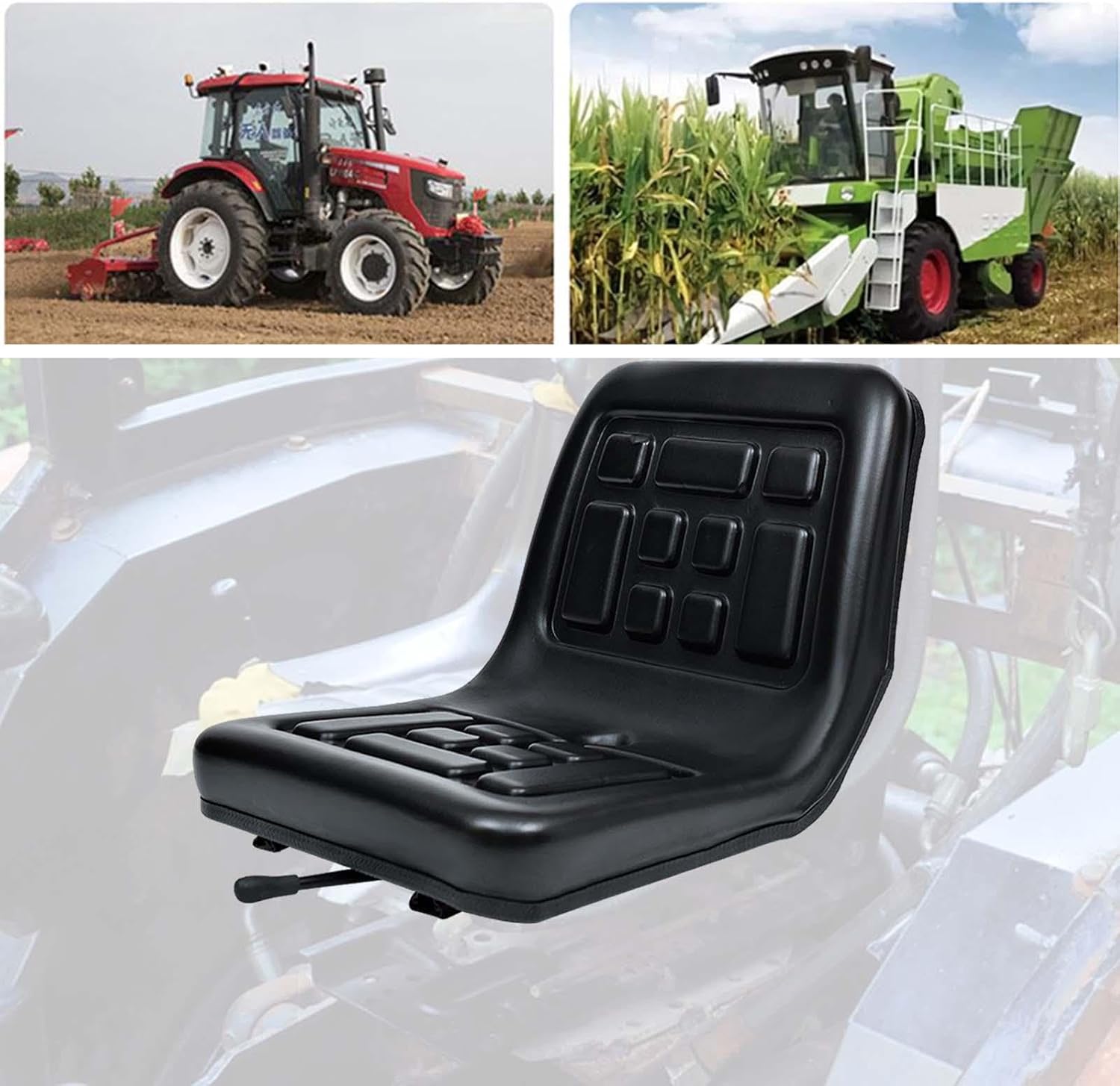 Tractor Seat Lawn Mower Seat Comfortable PU Leather with Back Rest Harvesters Seat Universal for Rice Transplanters Excavator, Slide Rail Model