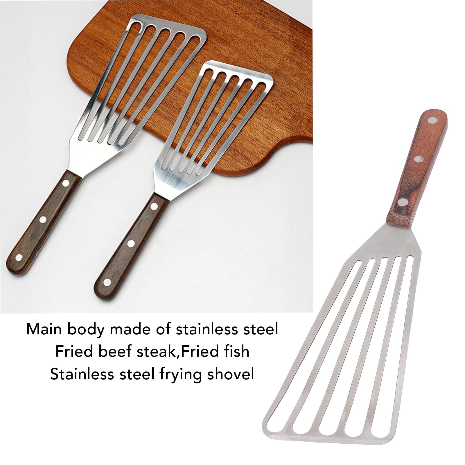 SIXRUN Espátula para Pescado, Volteador de Pescado de Acero Inoxidable con de Madera, Hoja Fina y Flexible para Freír Filete de y Salteado, Herramienta de Cocina Fácil de Limpiar para Parrilla de