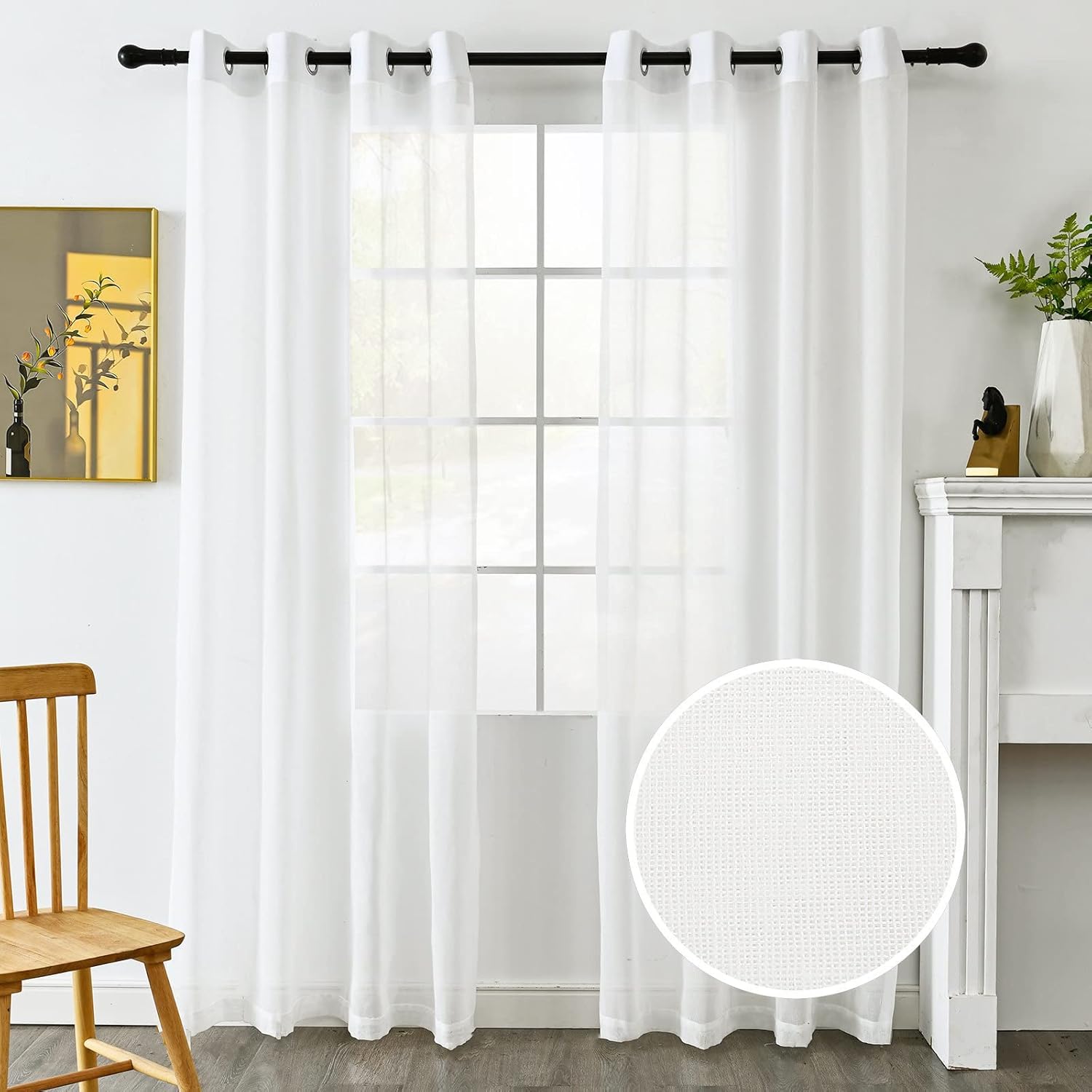 Amazon.com: youleyar Natural Linen Sheer Curtains, 63 inch Length ...