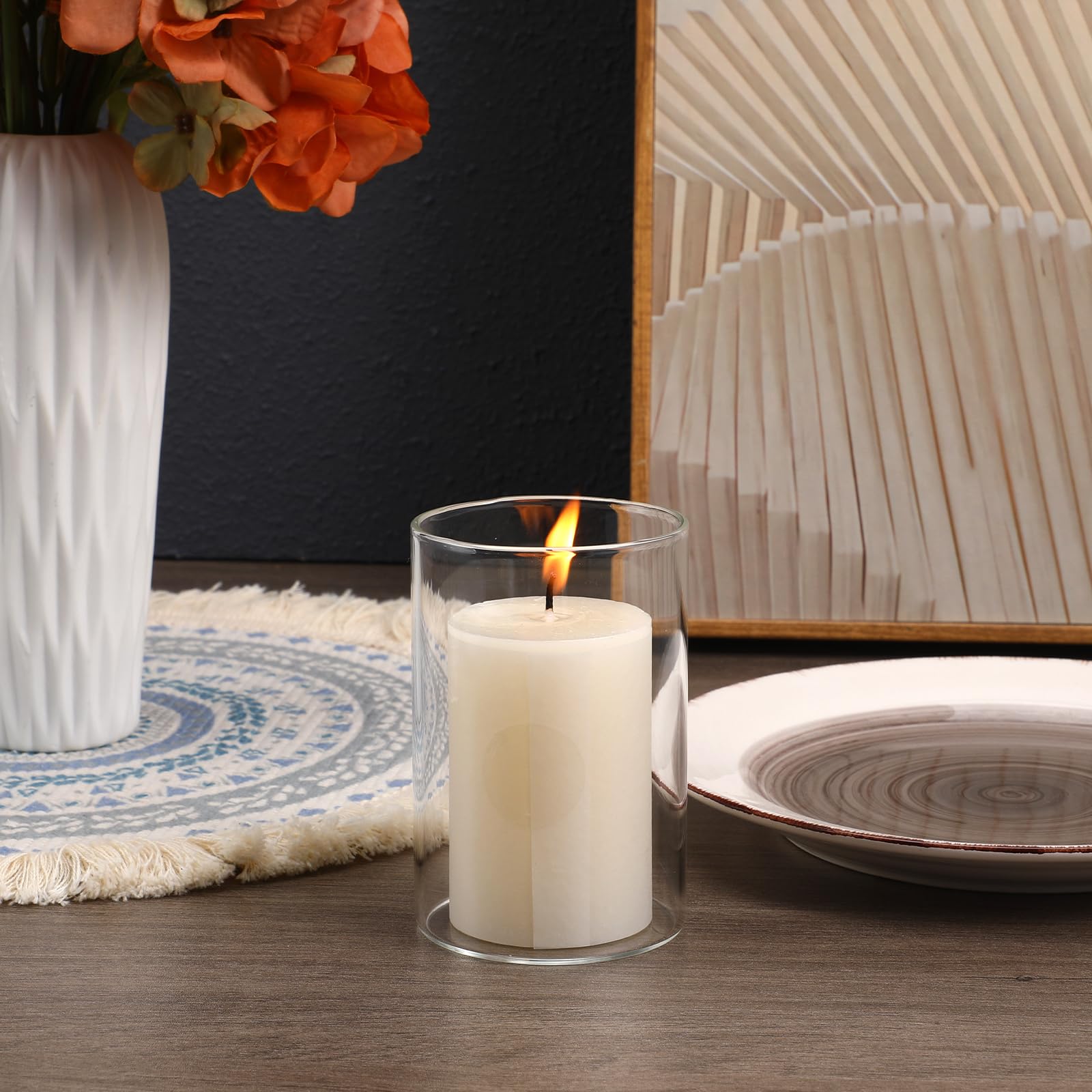 Set 2 Portacandele In Vetro Trasparente - Candelieri Senza Fondo Per Decorazione E Antivento - Foto 8