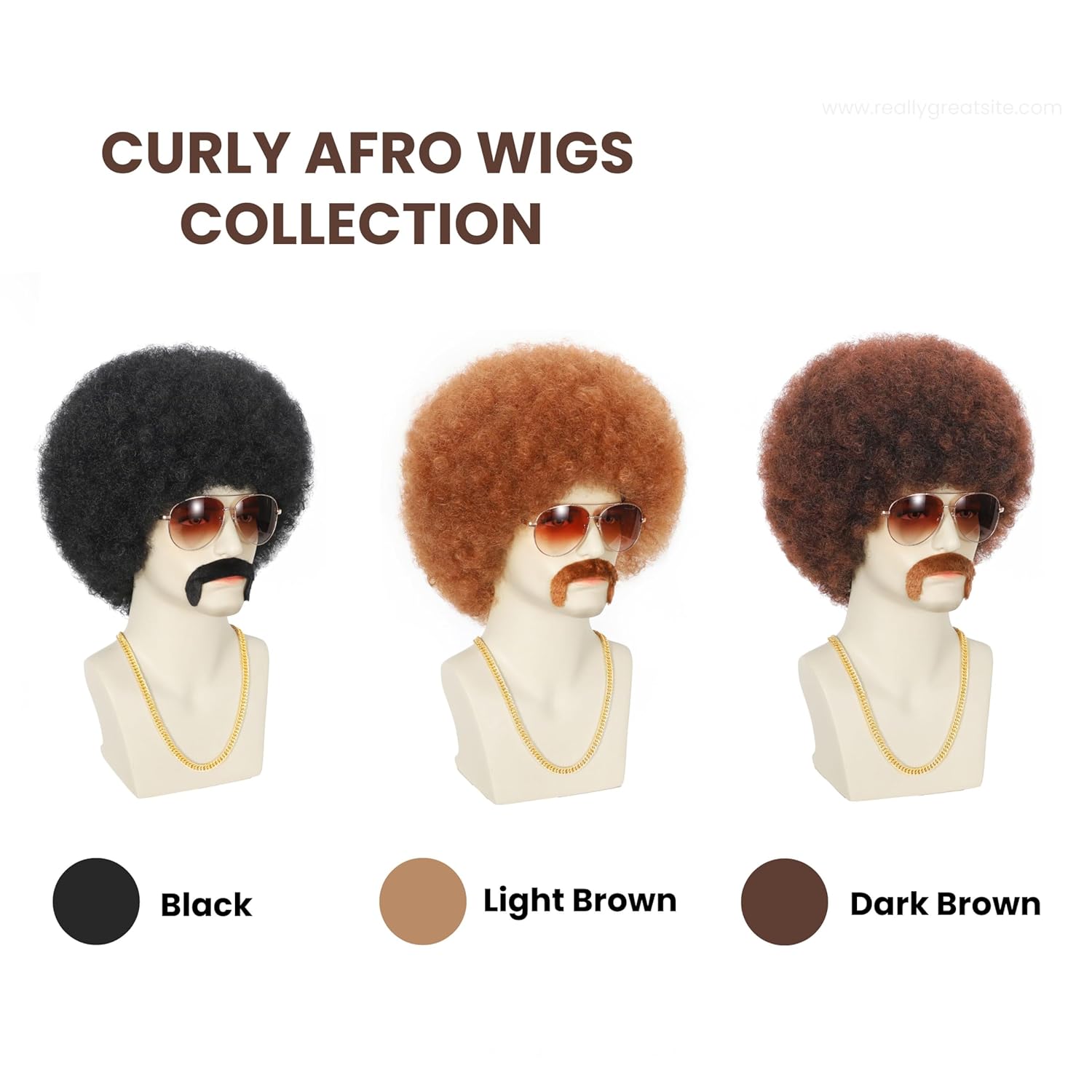 5Pcs Set Disco Style Afro Wig for Men 70s/80s Theme Parties, Curly and Fluffy Costume Wigs with Synthetic Hair, Hippie Rocker Afro Wig for Cosplay/Halloween/Dress up (Black) - Image 6