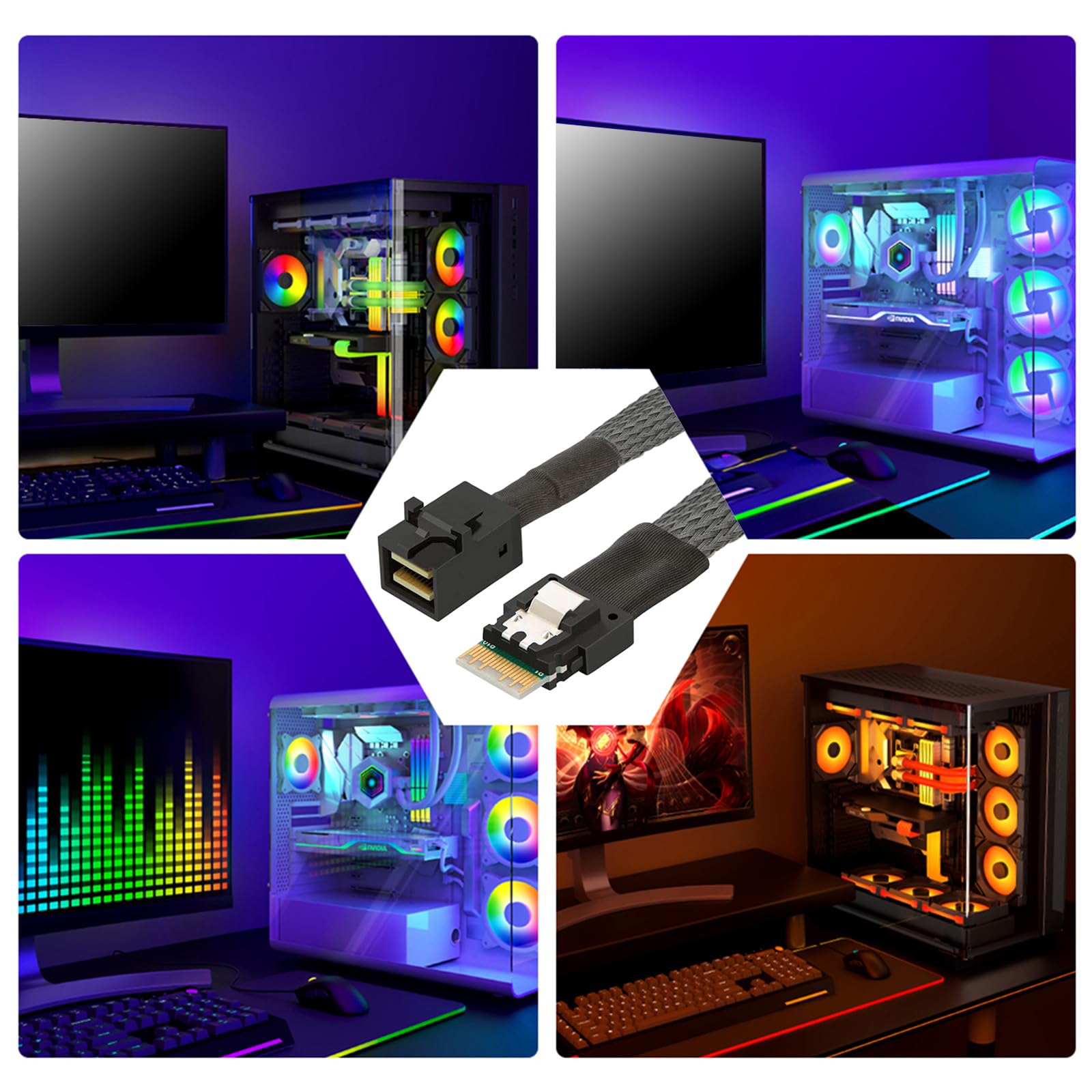 QMQJIA Flexible PCIE4.0 Slimline SFF8654 4i 38P to SFF8643 Cable for Reliability Server Connection 80Mohm Most Impedance