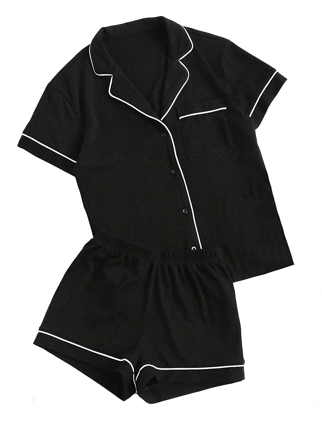 Floerns Women's Notch Collar Short Sleeve Sleepwear Two Piece Pajama Set