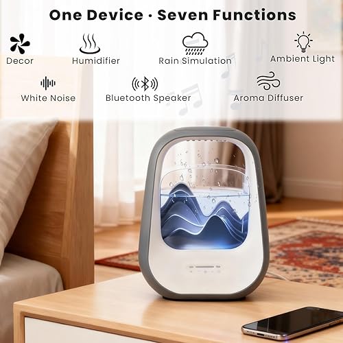 Miniatura 2 de Máquina de ruido blanco 7 en 1, dispositivo de ayuda para dormir con sonidos de lluvia, luz ambiental, humidificador, difusor de aroma y modo de