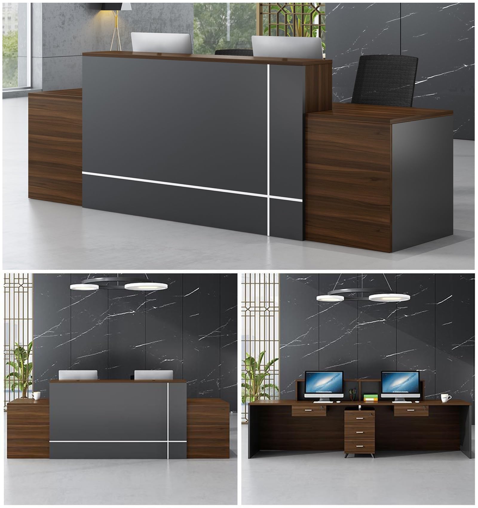 Empfangstresen aus Holz für Büros – Moderner, minimalistischer Premium-Multifunktionaler Tresen für Kassen und Büros (ohne Stühle)