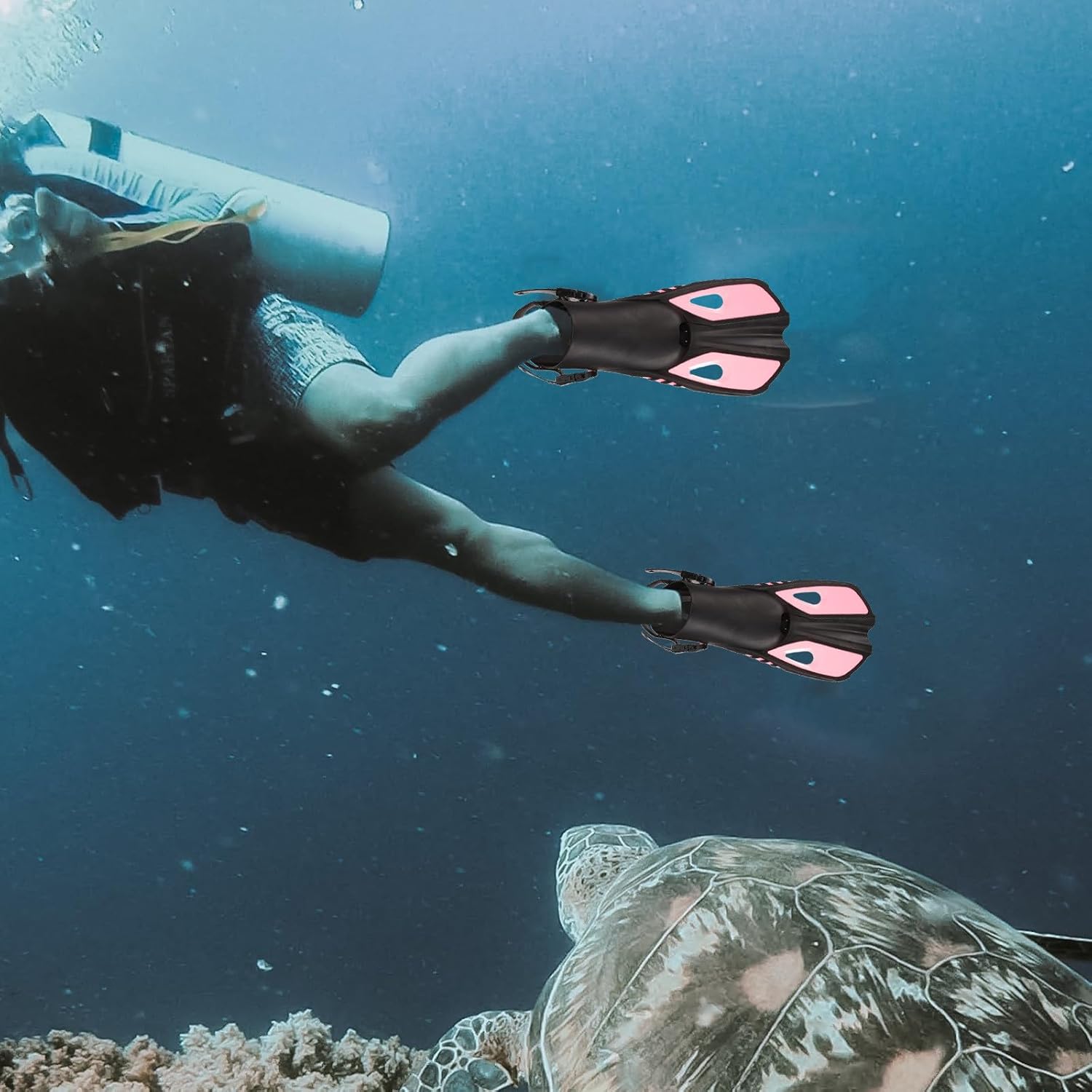 YARNOW Snorkel Fins and Swimming Flippers Adjustable Adult Silicone Diving Fins Pink L/XL for Snorkeling Training and Water Sports