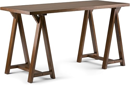 Miniatura 246 de SIMPLIHOME Sawhorse - Mesita de noche de madera maciza de 24 pulgadas de ancho, moderna, industrial, color gris envejecido, para sala de estar y
