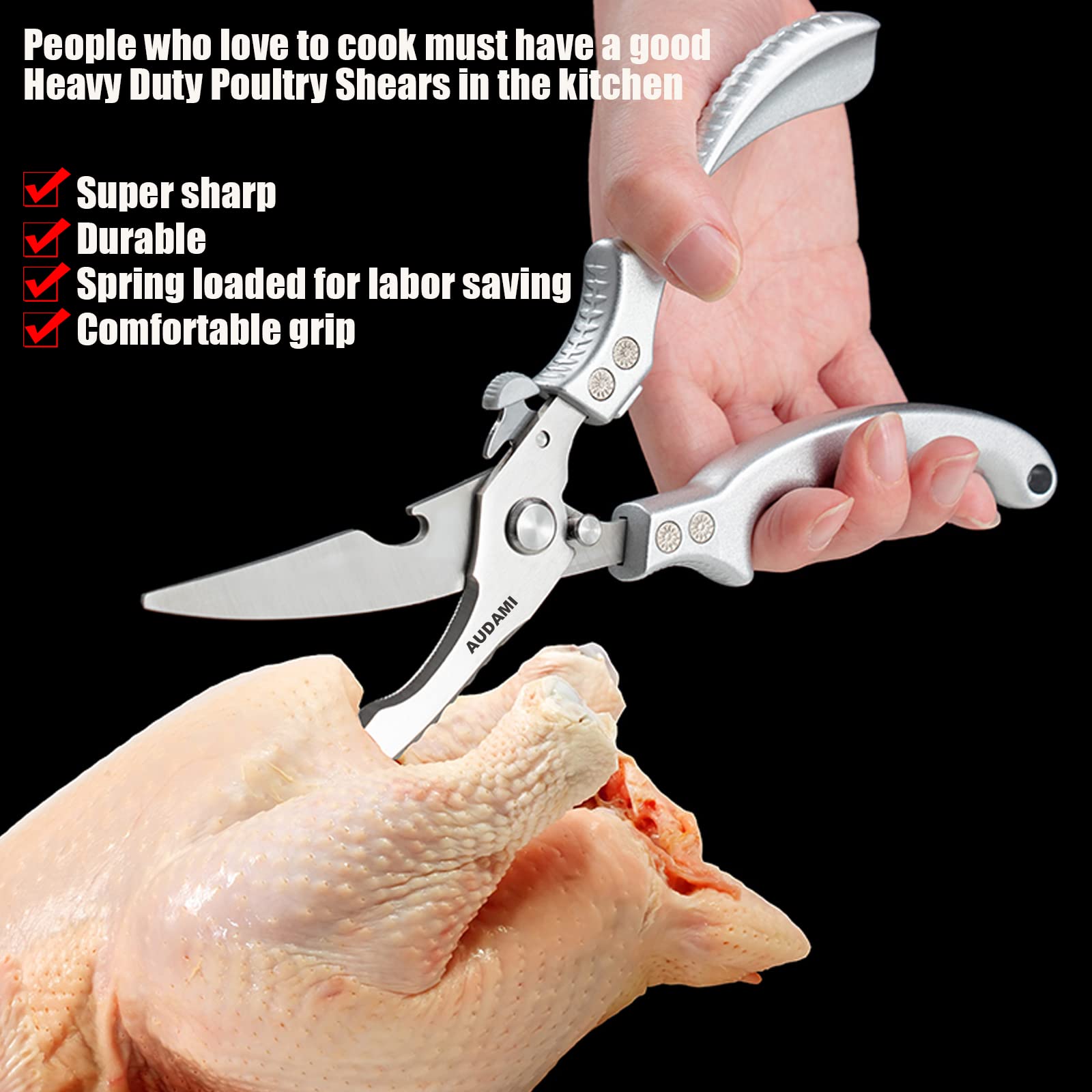 Juego de 2 tijeras de cocina de alta resistencia, tijeras de aves de corral, tijeras de cocina profesionales, tijeras de cocina aptas para lavaplatos, tijeras de acero inoxidable