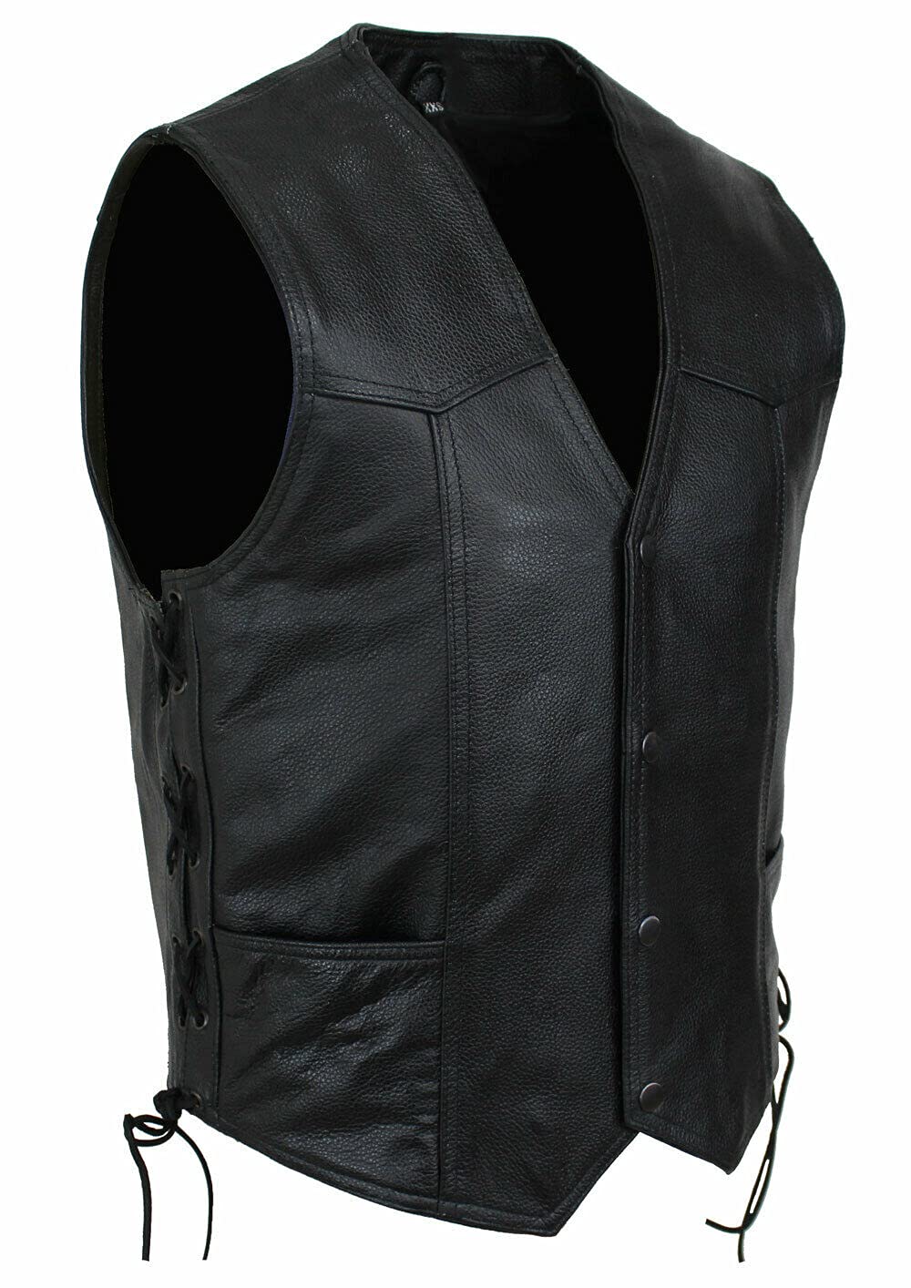 EURO STARS Lederweste Herren mit Druckknopf und Beige Adler-Prägung, Lederkutte, Motorrad Lederweste, Biker Lederweste, Clubweste, Chopper Kutte, Rockerweste, Kutte