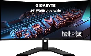 Gigabyte GS34WQC 34" 120Hz 1440P Curved Gaming Monitor, 3440x1440 VA 1500R Display, 1ms (MPRT) Response Time, HDR Ready, FreeSync Premium, 1x Display Port 1.4, 2X HDMI 2.0