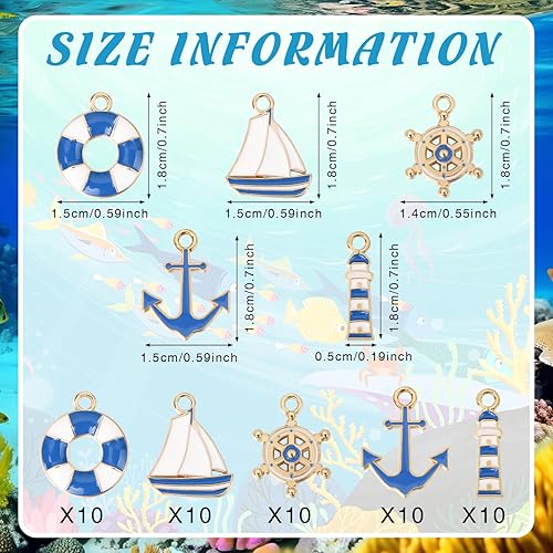 Miniatura 2 de 50 dijes náuticos con temática oceánica de aleación de timón de barco, dijes de ancla para timón de barco, accesorios para manualidades,