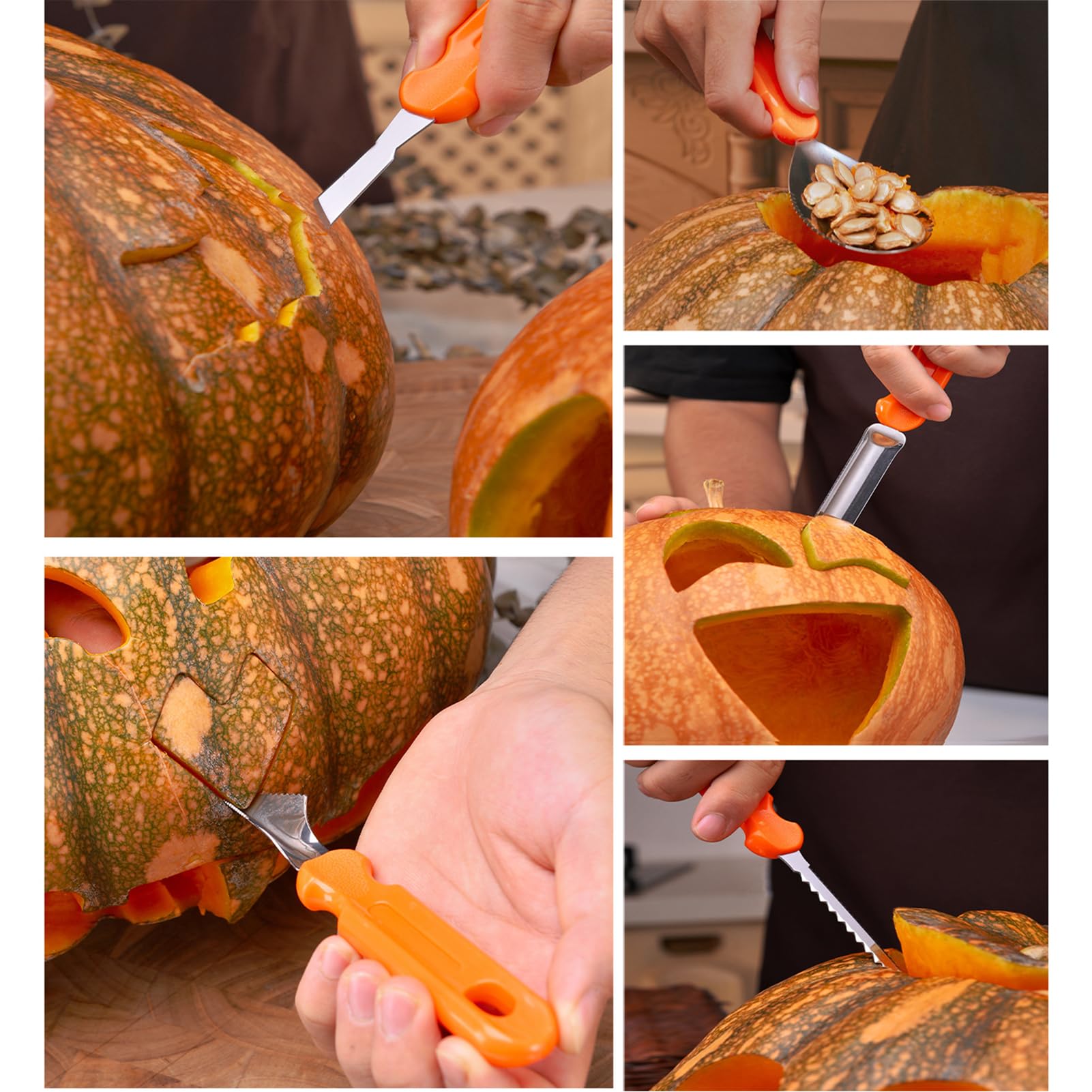 Set Per Intaglio Zucca Halloween 7 Pezzi In Acciaio Inox - Perfetto Per Bambini E Famiglie - 3