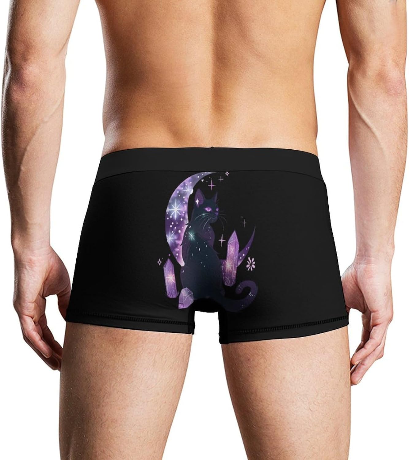 Moon Crystal Witchy Cute Black Cat Novelty Men's Trunks Soft Breathable Underwear Patterned Stretch Briefs