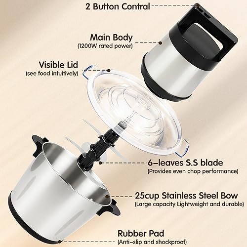 Miniatura 5 de Picadora de carne grande para procesador de alimentos, picadora eléctrica para hielo, ñame, verduras y alimentos, potente motor de cobre de 1200 W,