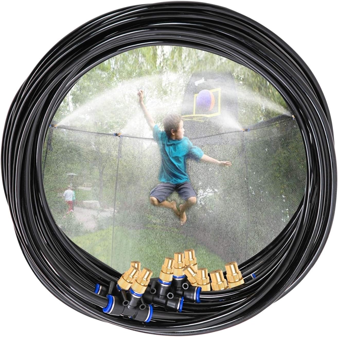 H&G lifestyles Outdoor Trampoline Water Play Sprinklers for Kids- Summer Outdoor Water Fun Game Toys Accessories - Great for Boys & Girls and Adults - Attached On Trampoline Safety Net Enclosure