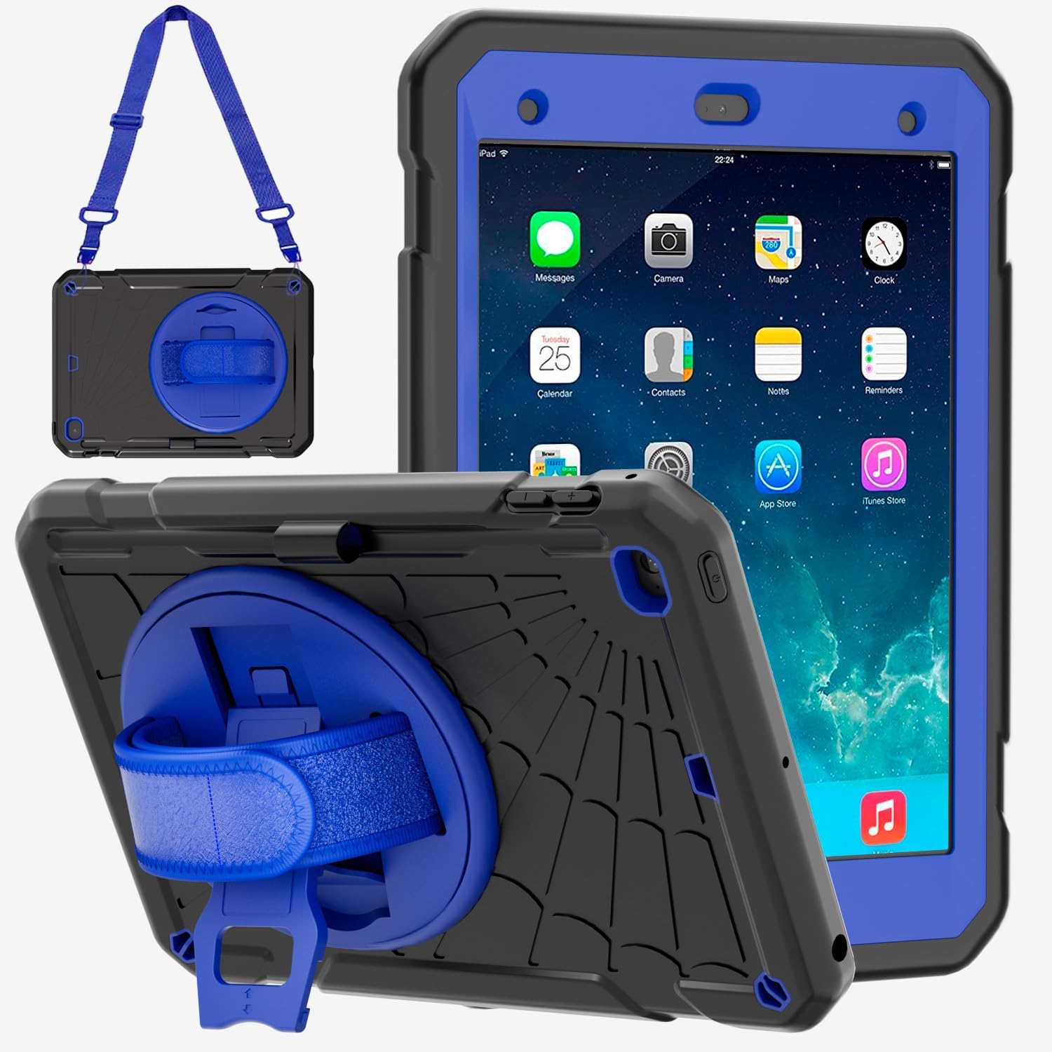 Case for iPad mini 5/4 with Pencil Holder [360 Rotating Hand Strap] & Stand, Drop-Proof Case for iPad mini 5th/4th Generation 7.9 inch (Black+Blue)