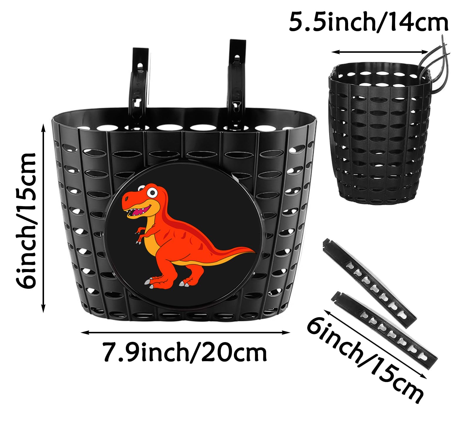 YeloYolker Boys Bike Basket with Bell, Cute Dinosaur Bicycle Basket for kids Toddlers - Image 3