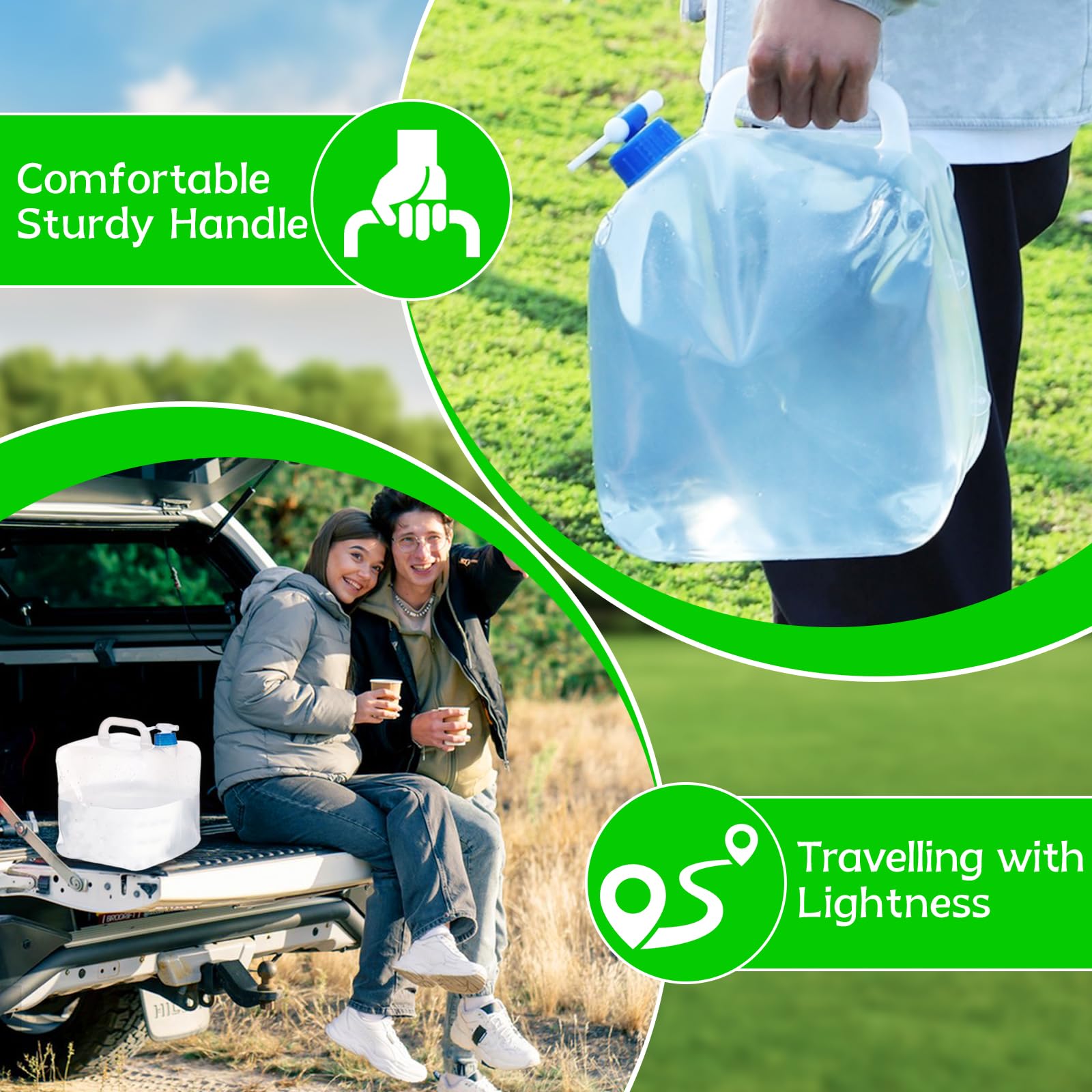 Bidon D'eau Pliable Omnikryp 5L - 2 Pièces Avec Robinet - Sac à Eau Portable Pour Camping, Randonnée, Voyages