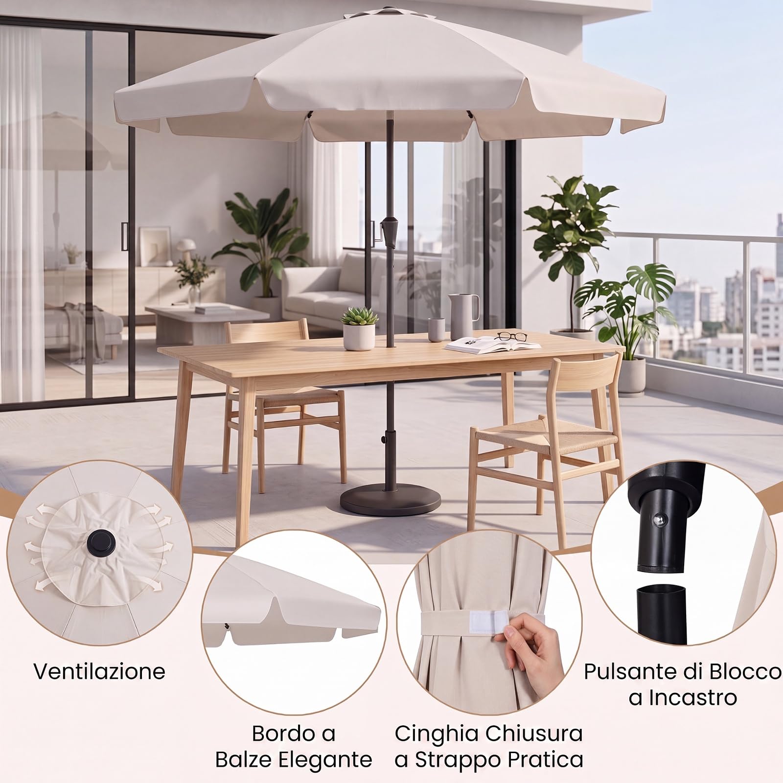 RELAX4LIFE Ombrellone da Giardino 286 cm con Angolo Regolabile