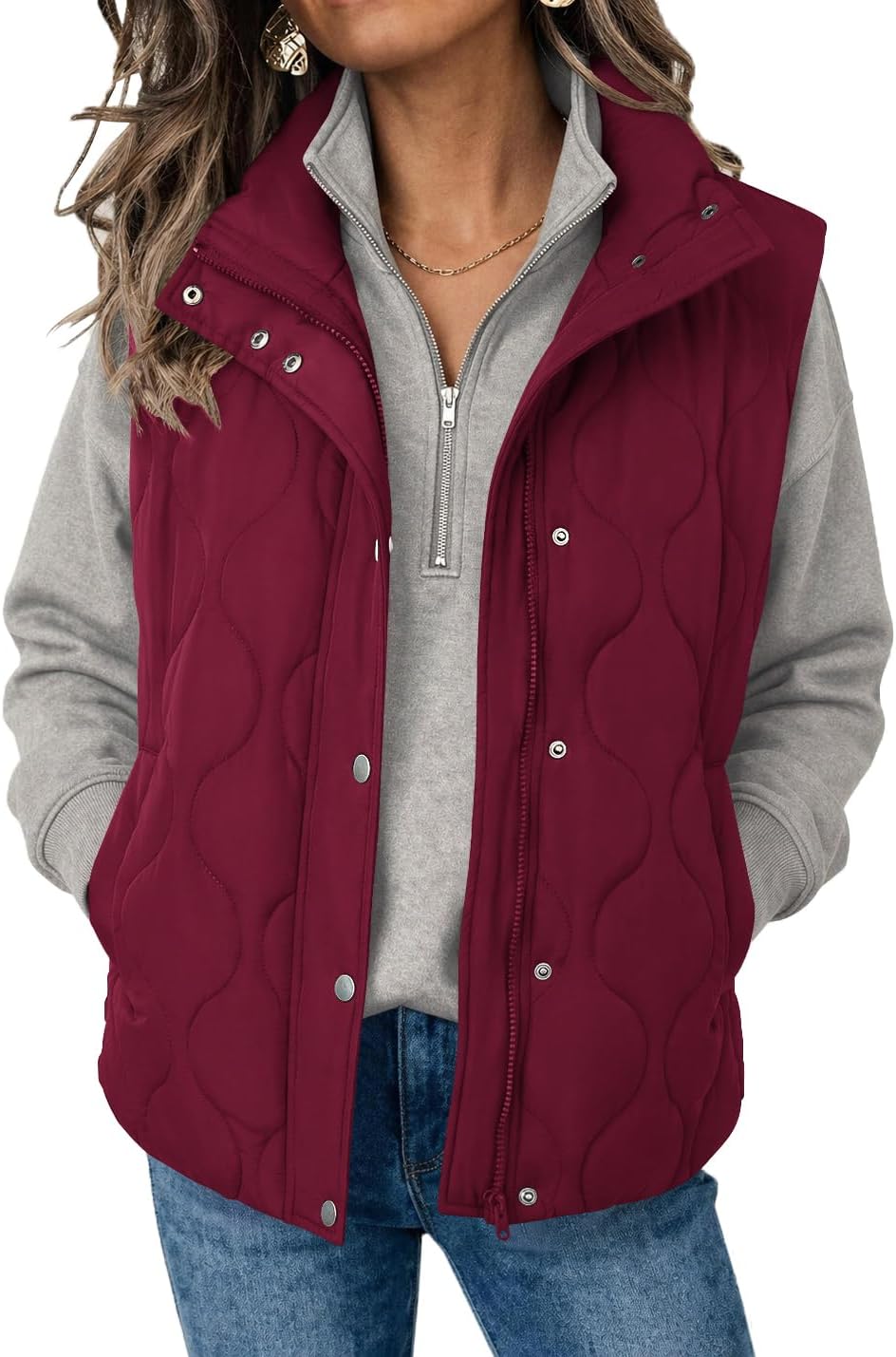 Zeagoo Women Oversized Puffer Vest Stand Collar Zip Up Sleeveless Outerwear