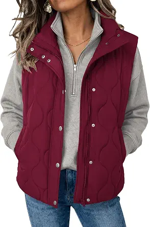  Women Oversized Puffer Vest Stand Collar Zip Up Sleeveless Outerwear