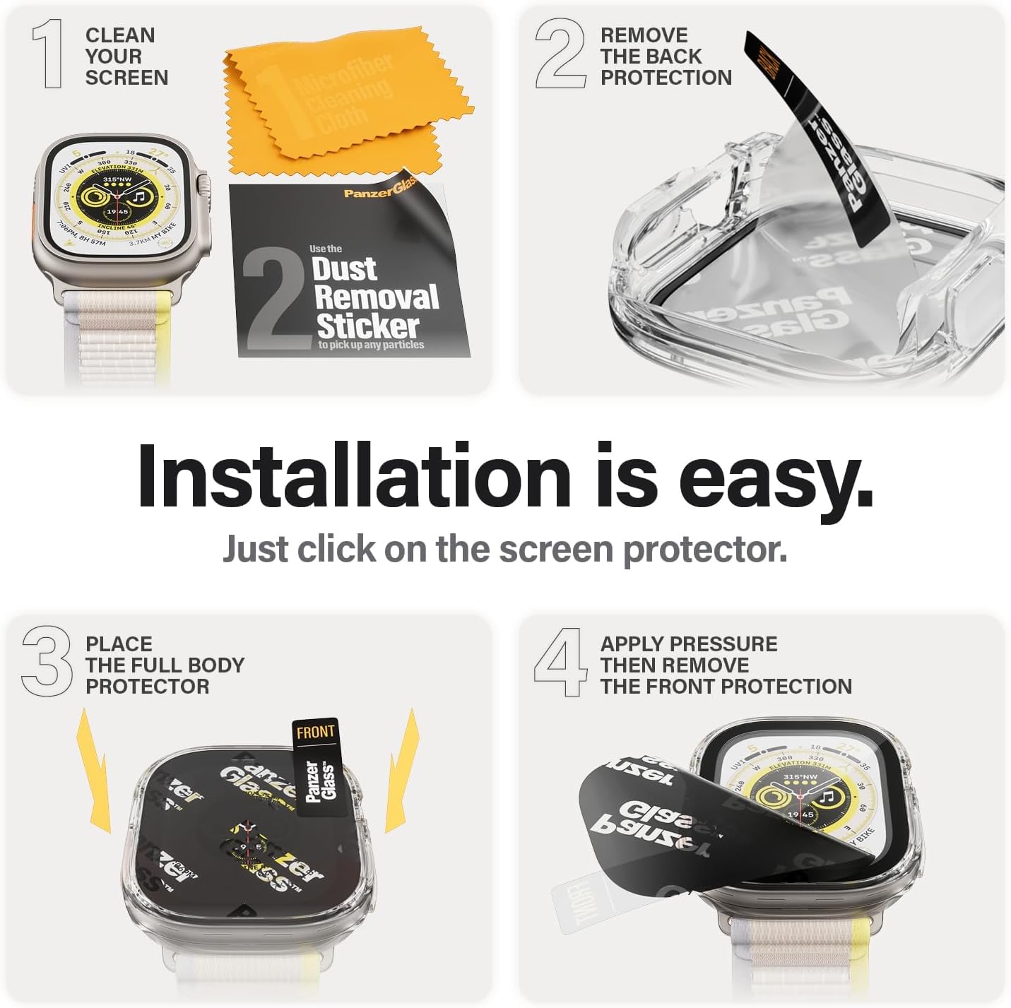 PanzerGlass™ Protezione Schermo per Apple Watch Ultra 2 - Custodia Protettiva Full Body con D3O® contro Graffi e Impatti, Realizzata in Vetro Temperato, Trasparente