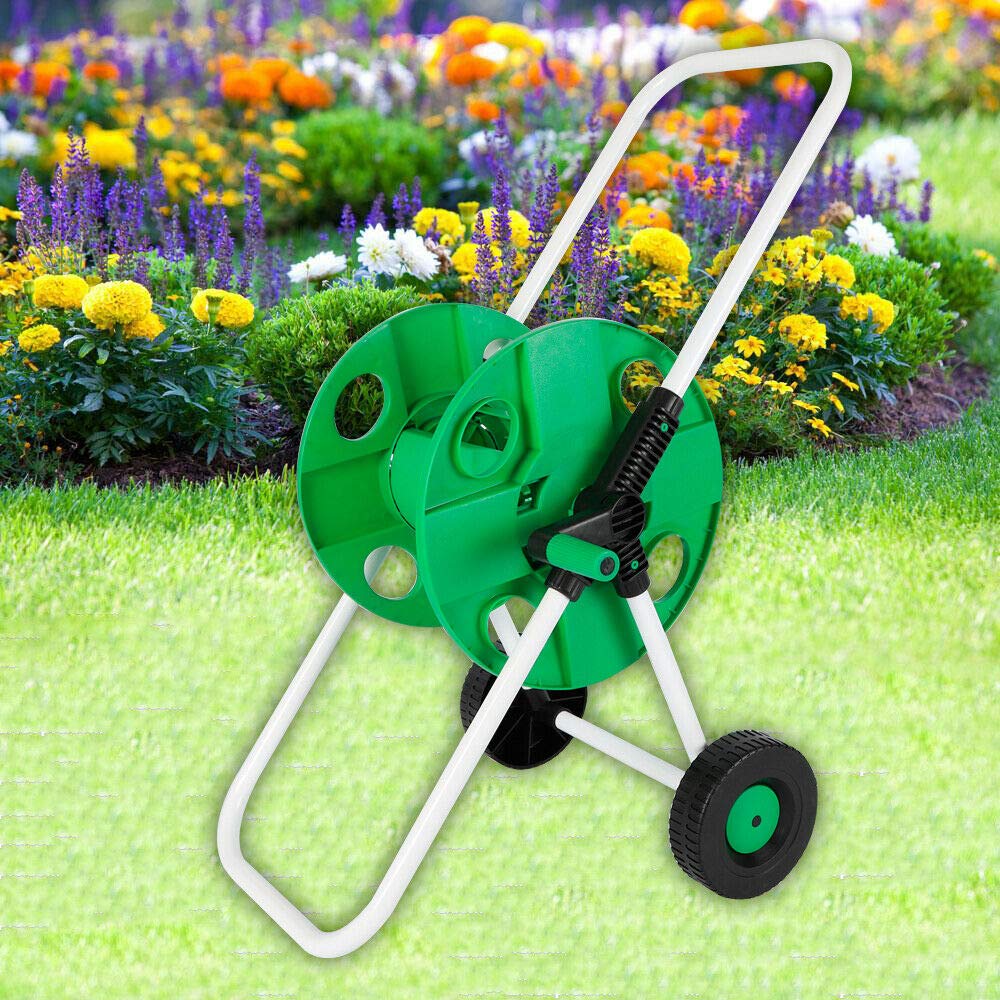 Carrello per tubi da giardino, avvolgitubo da giardino, 50 m, tubo da 1/2", con raccordo (verde)