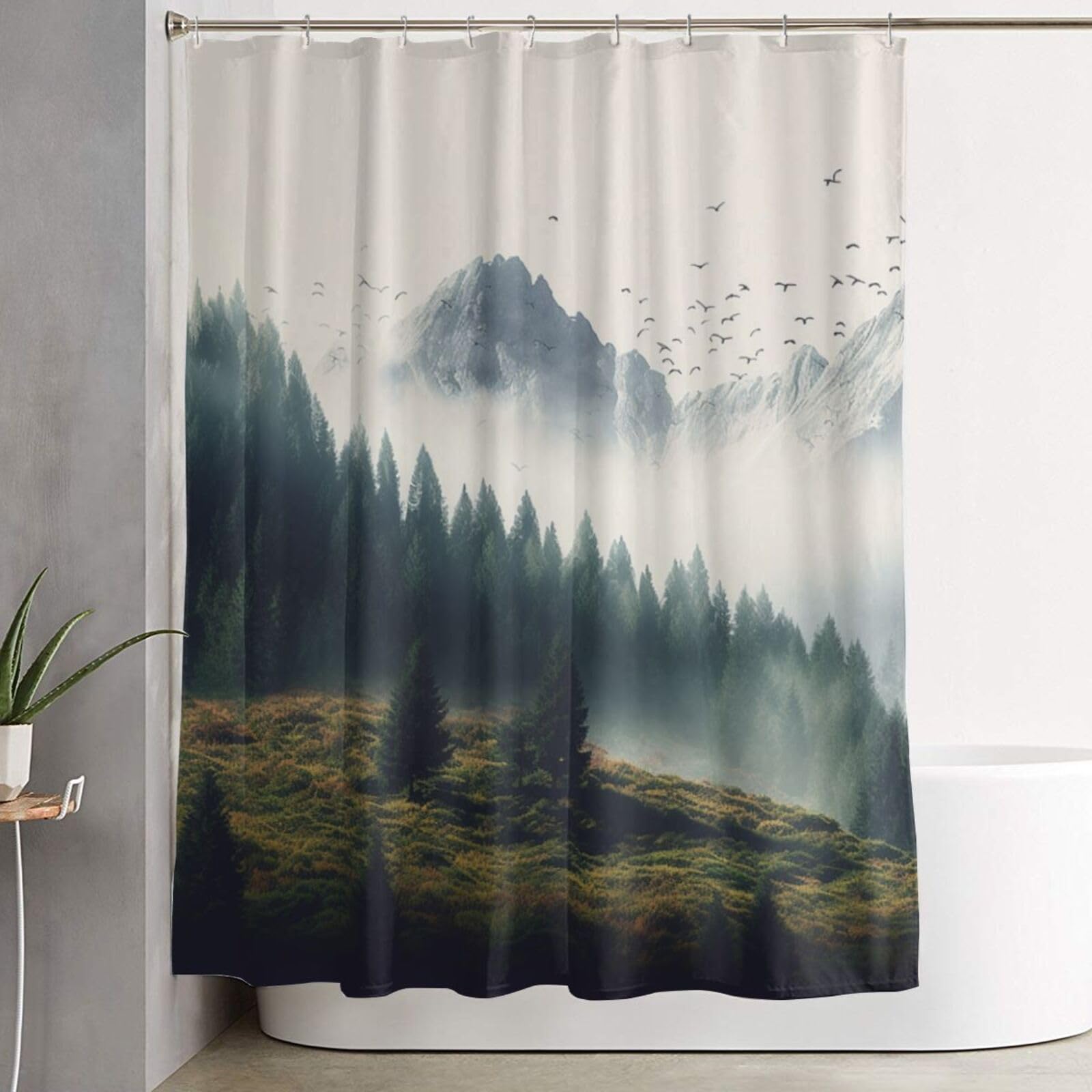 Rideau de douche imperméable épais et décoratif 182 x 152 cm avec 12 anneaux de douche