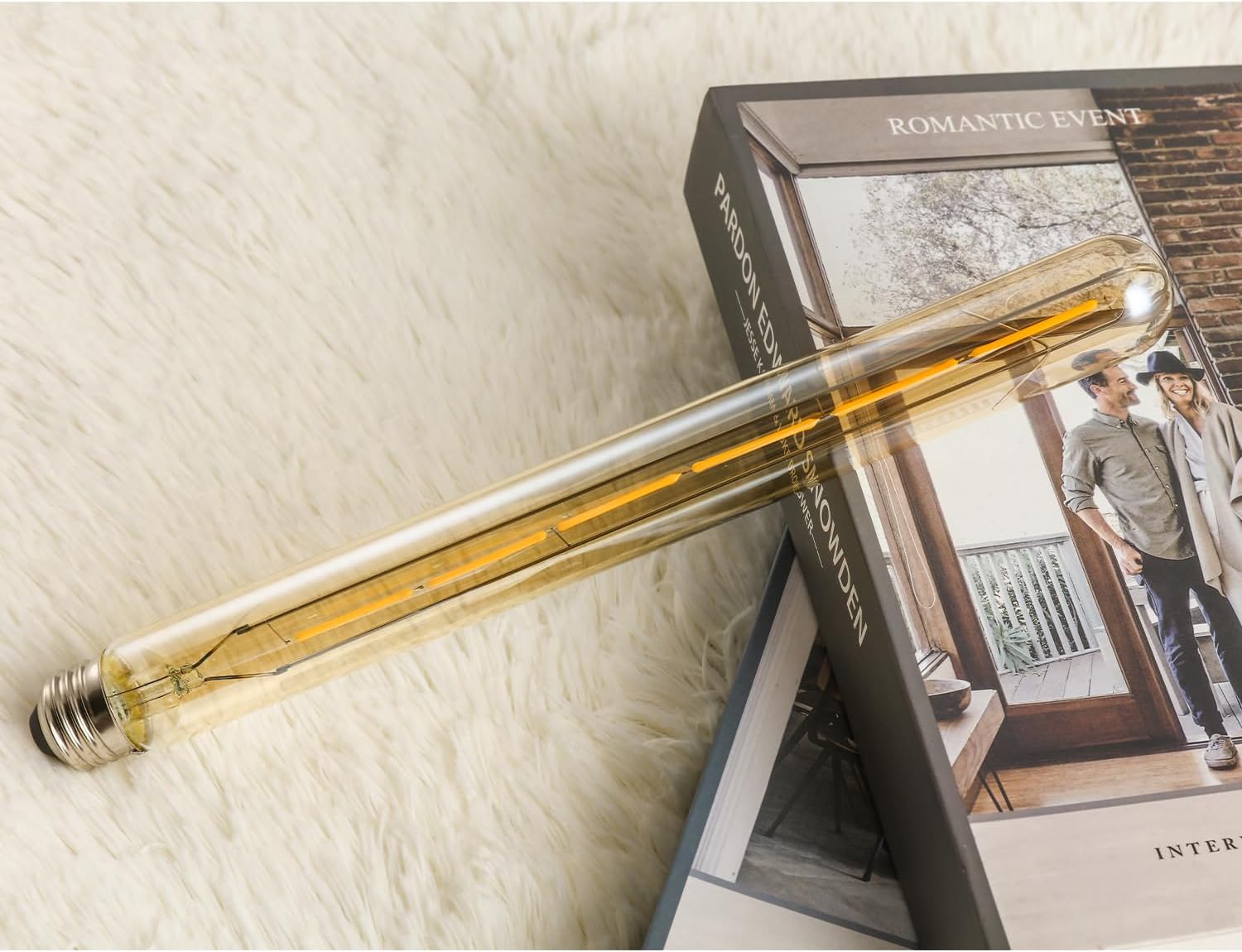 Leools 4-Pack Vintage LED Filament Bulb T300 Dimmable Led Edison Light Bulb 6W(60W Equivalent) 11.8inch Long Tubular Vintage LED Light,Amber Glass,Warm White 2700K,E26 Medium Base