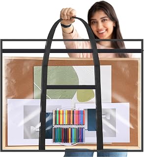 Huhumy Large Art Portfolio Case 48" x 36" Poster Storage Bag Bulletin Board Holder Container PVC Folder with Zipper Handles Pocket for Teachers Artist Artwork Organization(Black,Clear)