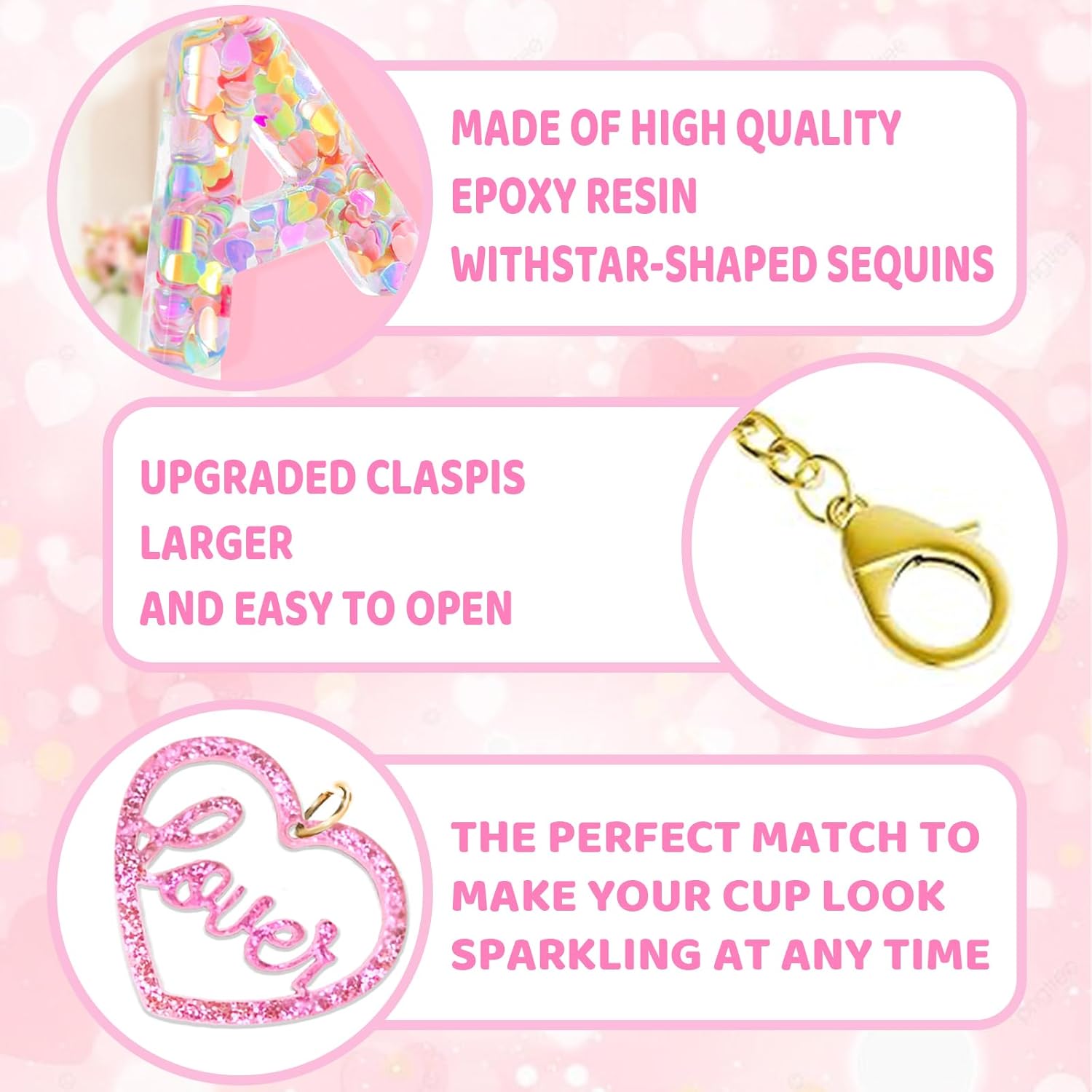 Letter Charm Accessories for Stanley Cup, Cute Initial Letter Keychain Handle Charm with Love for Stanley Tumbler - Image 7