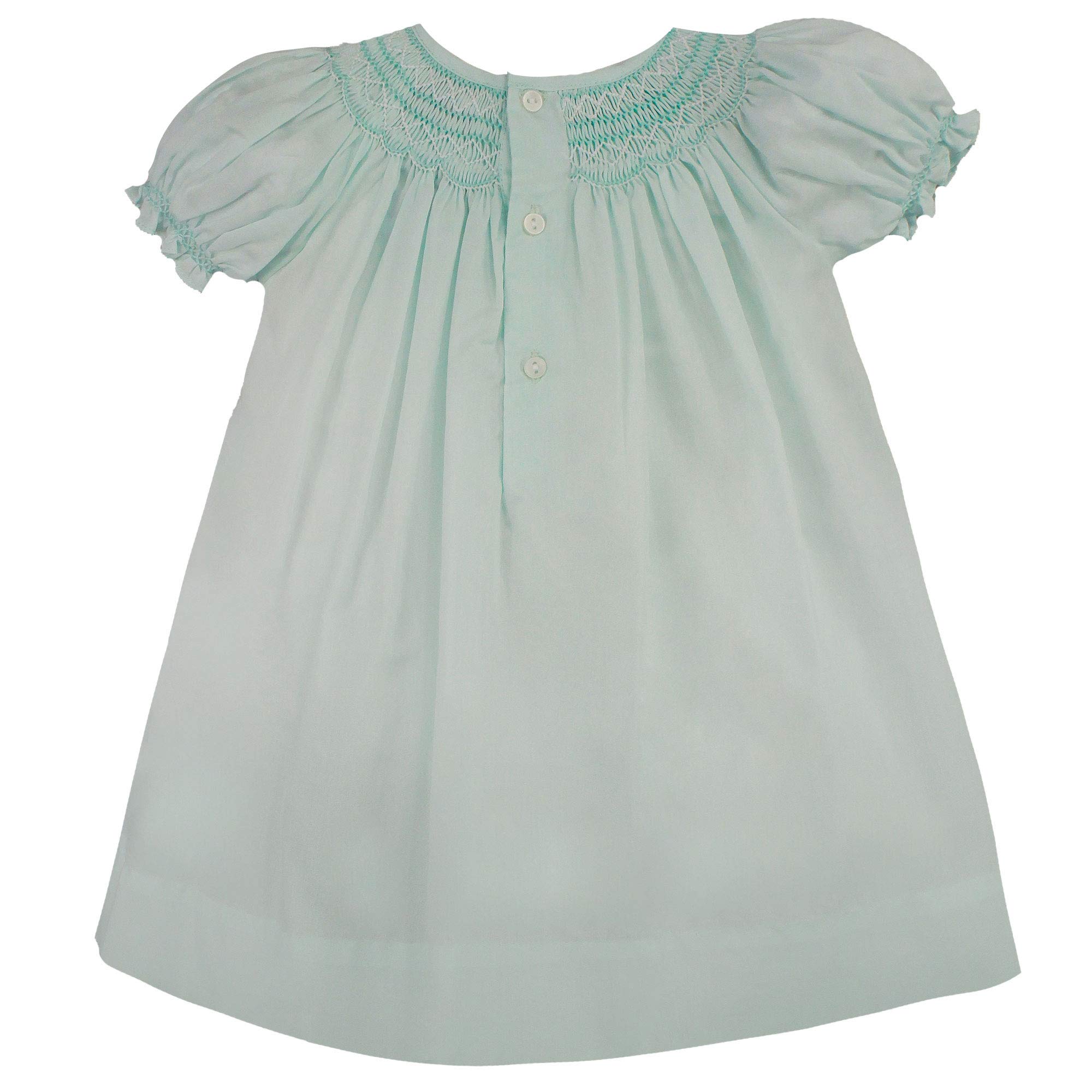 Petit Ami Baby Girls' Bishop Smocked Daygown with Pearls, Newborn, Mint