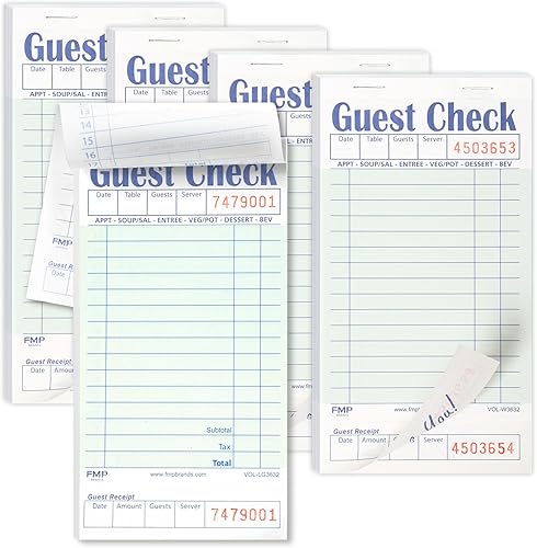 Miniatura 25 de FMP Brands Libros de cheques de invitados para servidores, papel de bloc de notas de servidor, total de 500 hojas (10 blocs), azul con recibo