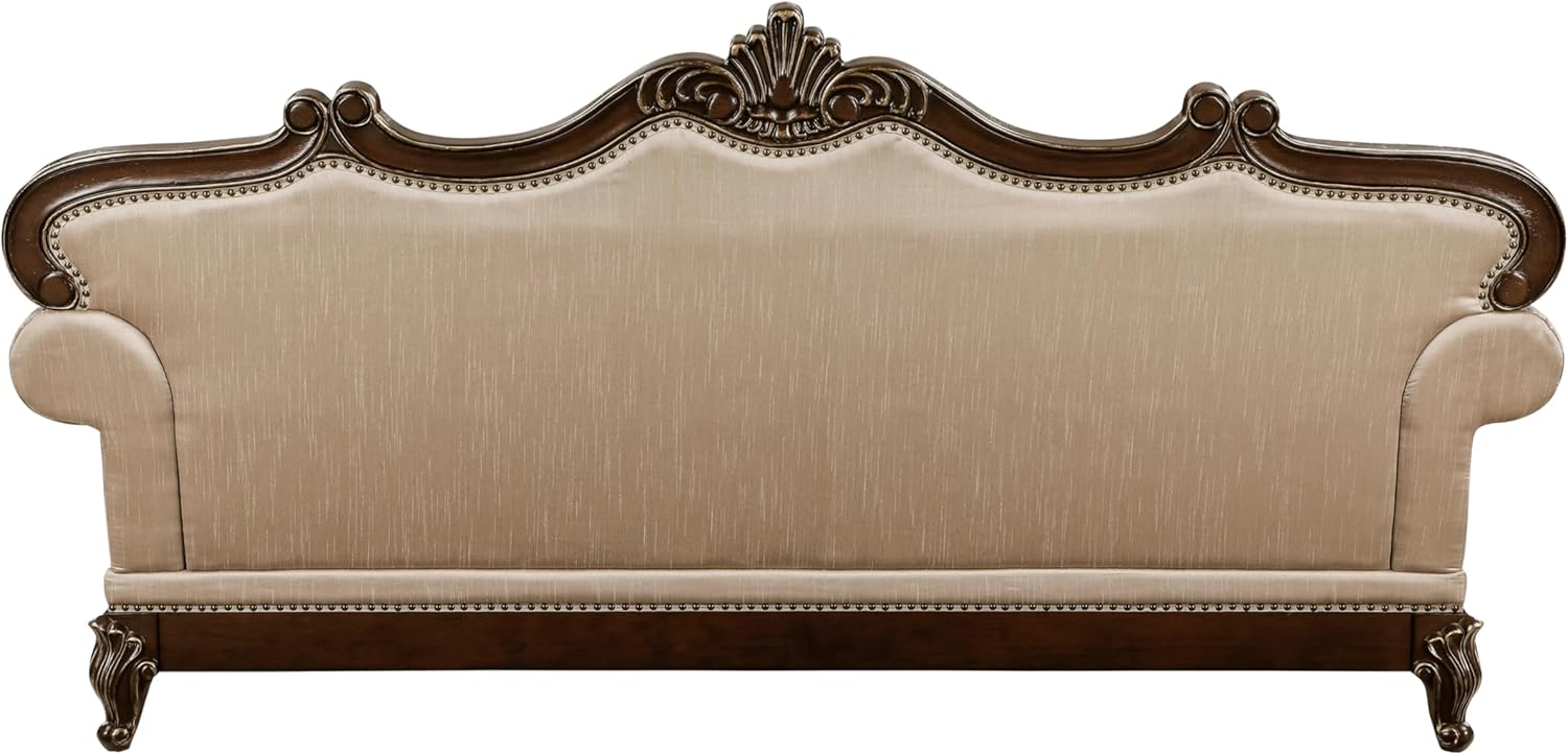 Formal Traditional Luxury Sofa Loveseat Chair Set Cherry Finish Gold Tipping Solid Wood Living Room Furniture Set