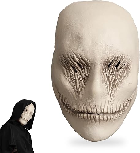 Máscara de demonio aterrador, asesino sonriente, máscara de fantasma blanco, máscara facial de látex para Halloween Cosplay disfraz