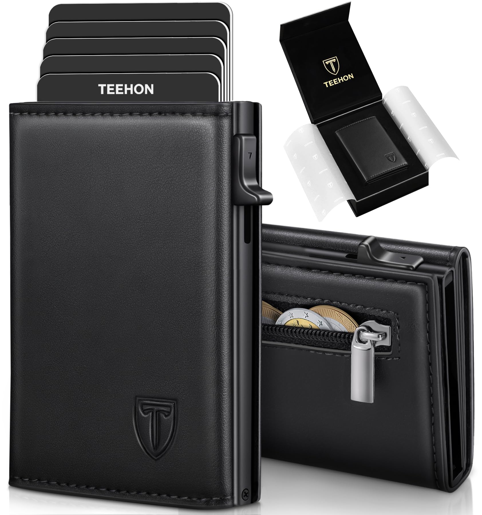 TEEHON Portefeuille Homme - Coffret Cadeau Luxe pour Homme - Noir