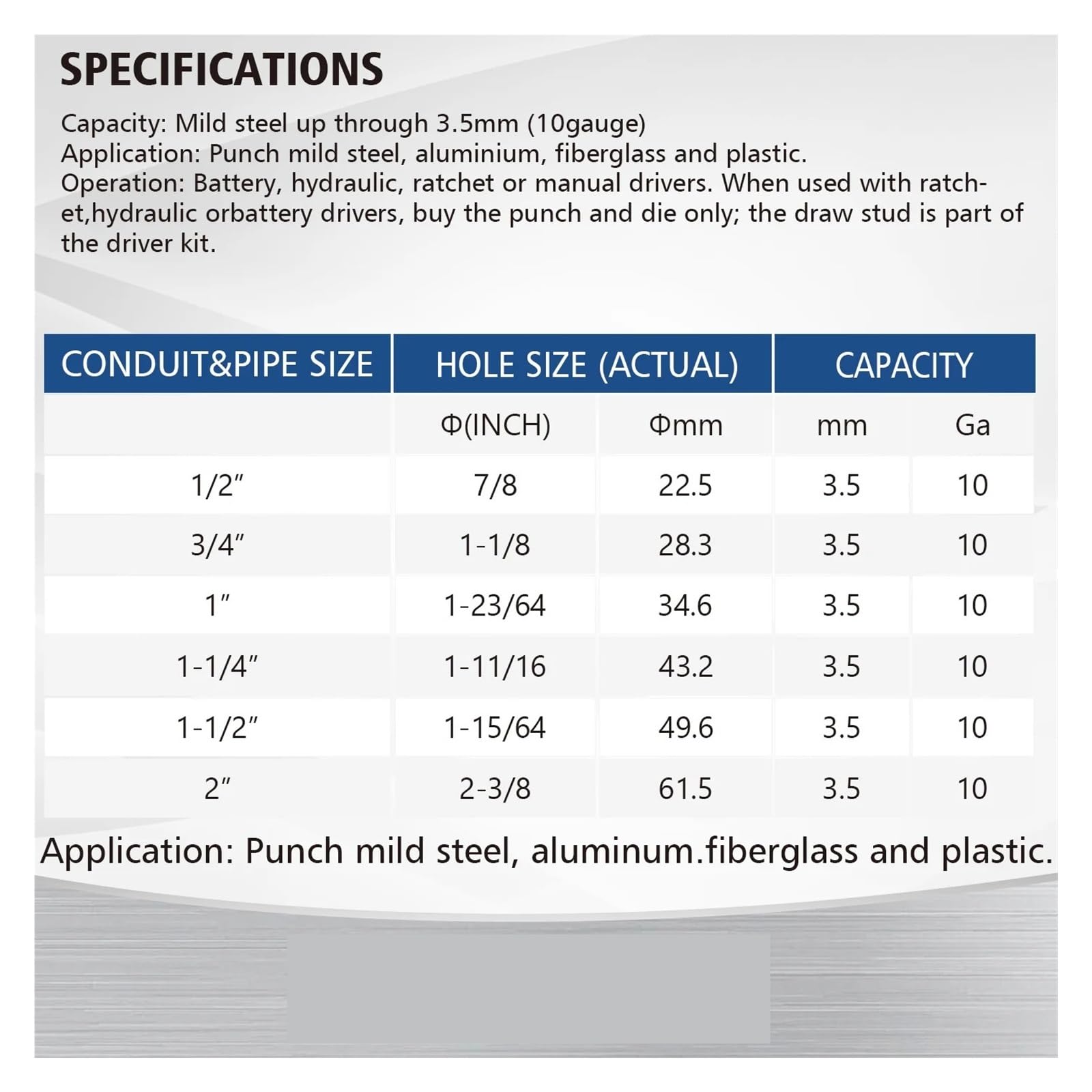Herramienta hidráulica for perforar Agujeros, Herramienta hidráulica for Hacer Agujeros, TPA-8, Puede perforar de 22,5 a 61,5 mm en Acero Dulce de 3,5 mm. Amplia compatibilidad