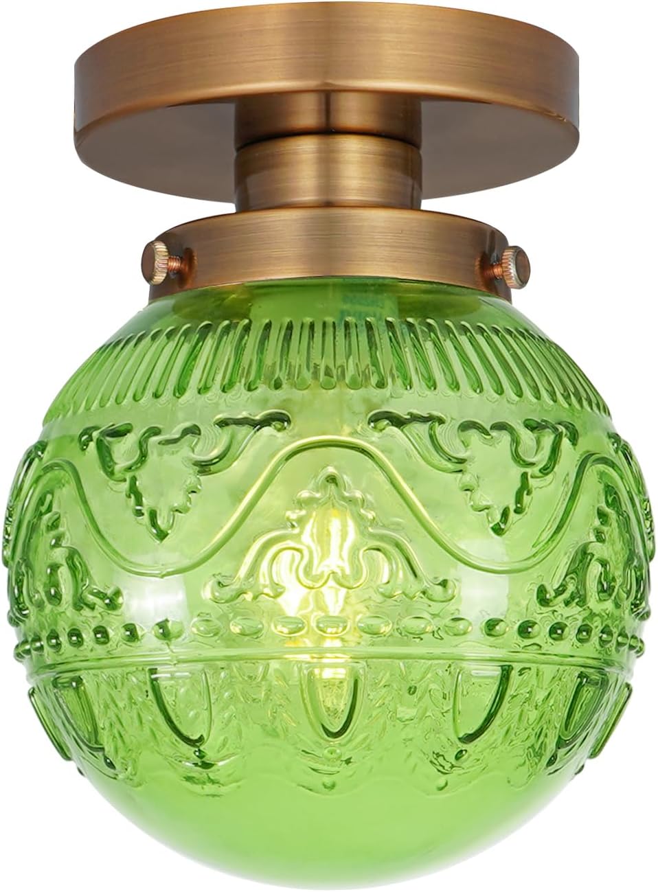 Green Globe Glass Semi Flush Mount Small Hall Ceiling Light, Modern Gold Lighting for Kitchen, Bedroom, Hallway, Porch
