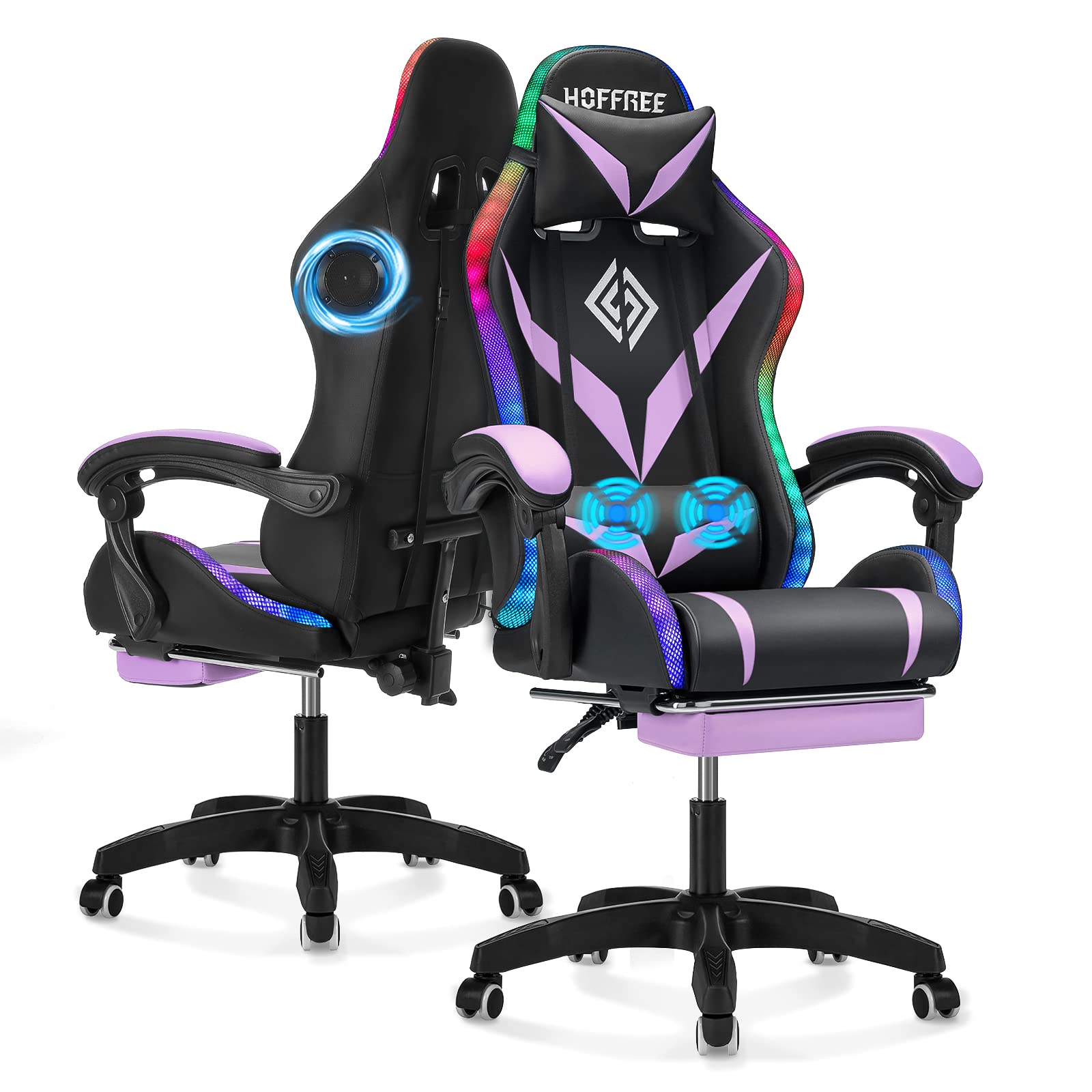 Gaming Chair with Bluetooth Speakers and RGB LED Lights Ergonomic Massage Computer Gaming Chair with Footrest Video Game Chair High Back with Lumbar