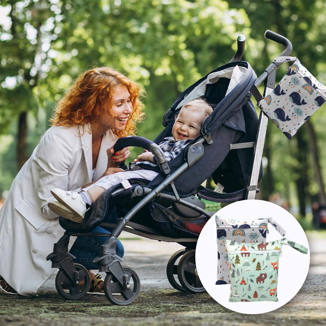 2 Pieces Washable Wetbag Diapers With Zipper Reusable Hanging Organizer 25x20 cm Classique