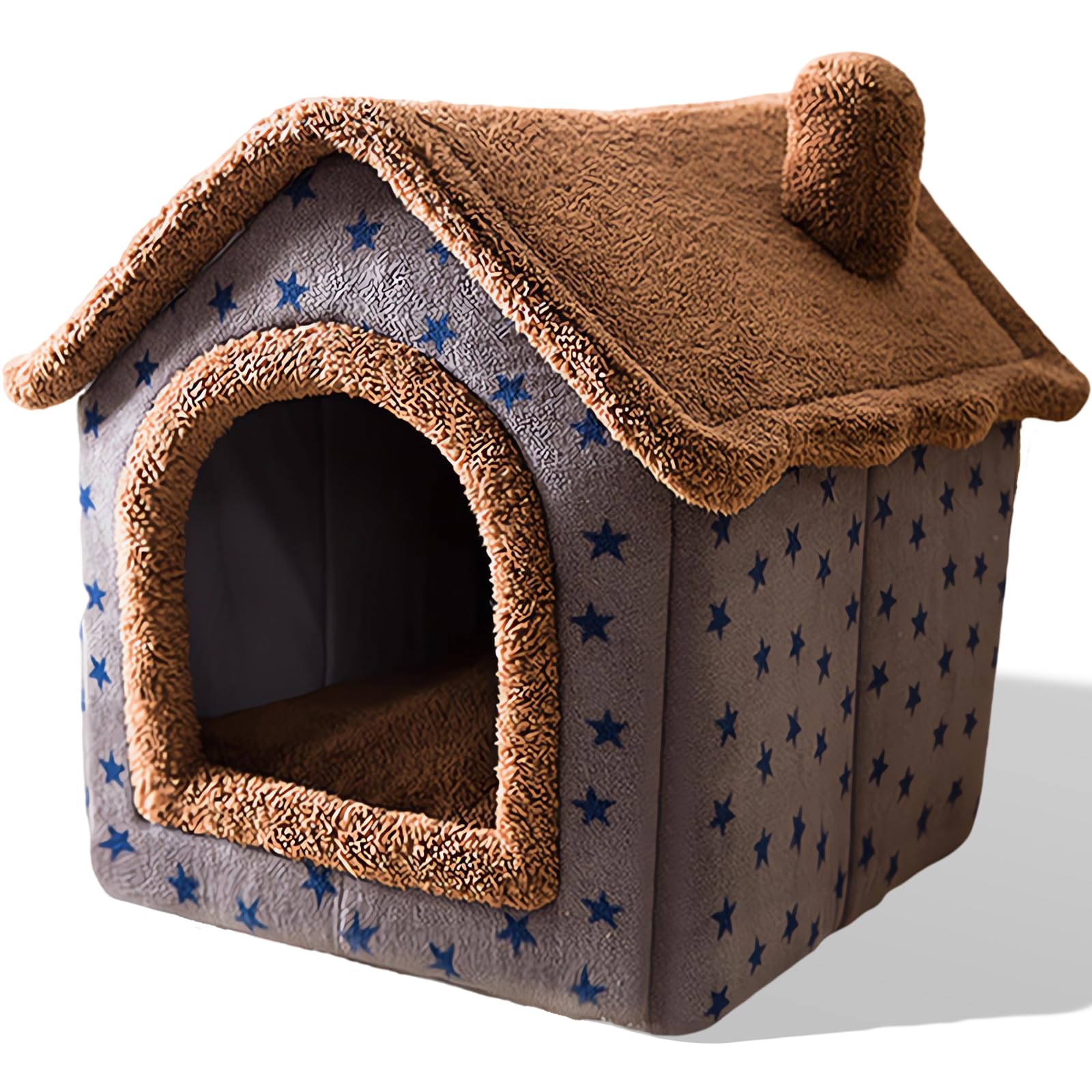 SEOUGEE Dog House, Portable Cat Kennel Bed Indoor with Removable Cushion, 3 In 1 Washable Pets Bed Cave, Removable and Foldable Non-Slip Warm for indoor Pets Puppy Kitten Rabbit