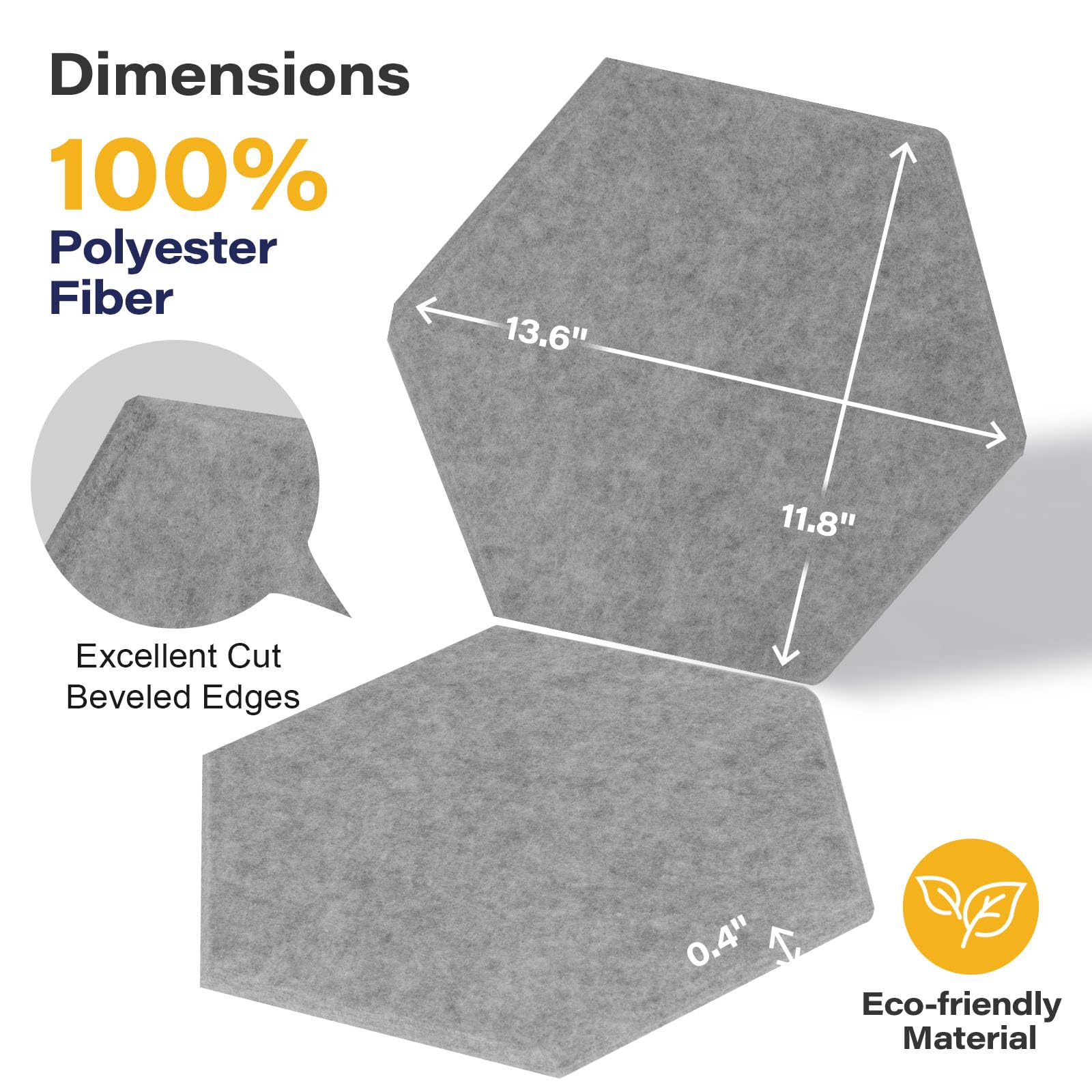 Paneles acústicos, paquete de 12 paneles de pared de 14 x 12 x 0.4 pulgadas, paneles acústicos de alta densidad que absorben el sonido con autoadhesivos, paneles hexagonales a prueba de