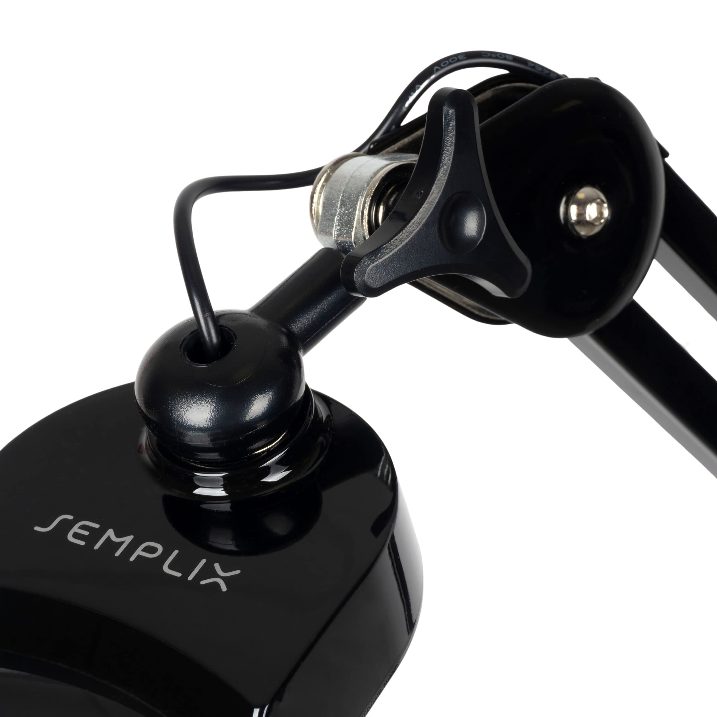 SEMPLIX Lampa stołowa LED z lupą, zacisk stołowy z regulacją wysokości (60 diod LED, soczewka 127 mm, 4-krotne ściemnianie) (czarna)