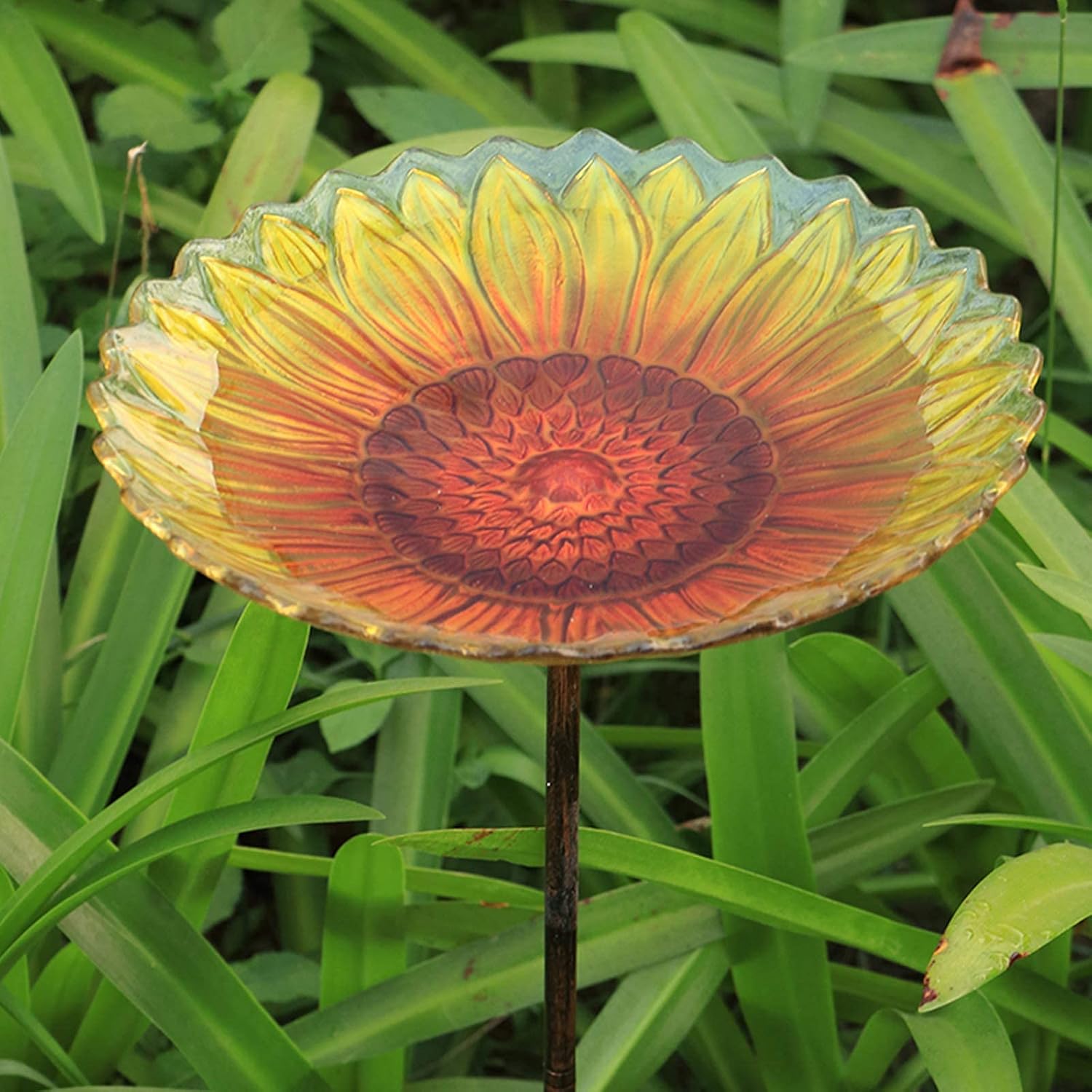 MUMTOP Glass Bird Bath, Garden Outdoor Birdbaths Birdfeeder with Metal Stake Sunflower thumbnail