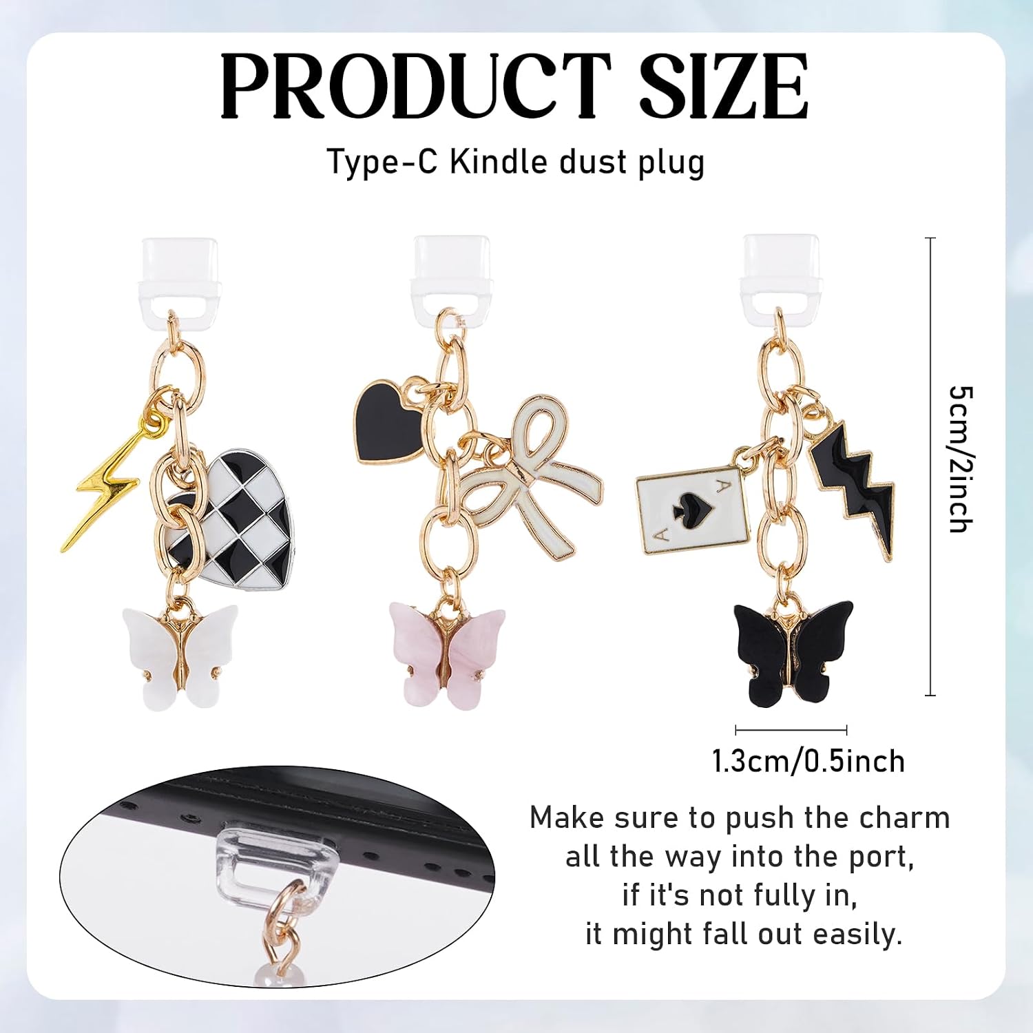Type C Dust Plug Charm for Kindle - 3Pcs Dust Plug Charms Compatible with Kindle Phone, E-Reader Accessories