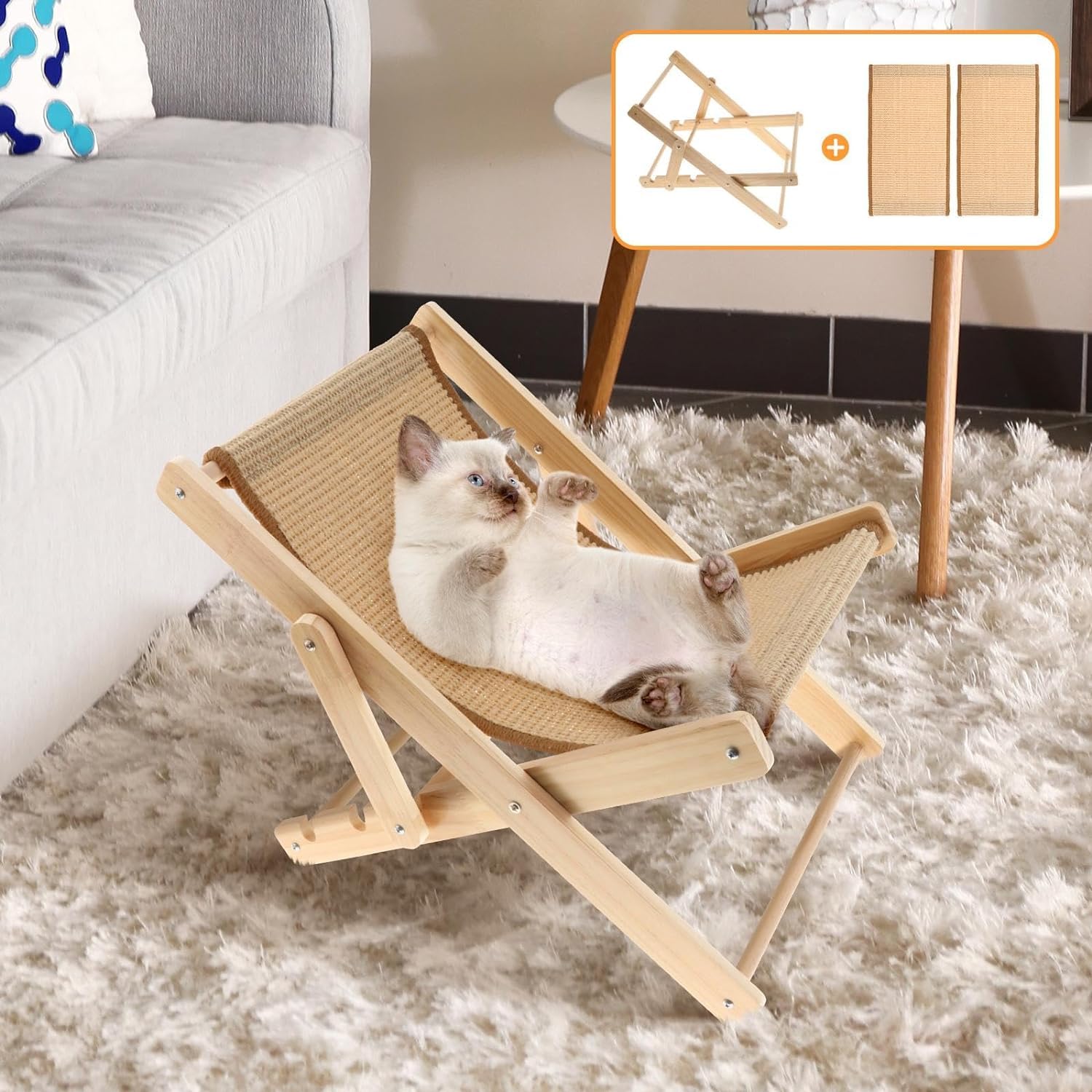 Tiragraffi, Tiragraffi for conigli, Letto amaca for gatti Poltrona for gatti portatile con tappetino in sisal Riposo Tiragraffi for gatti Letto rialzato for conigli Piccoli animali coniglietti Cani Cu