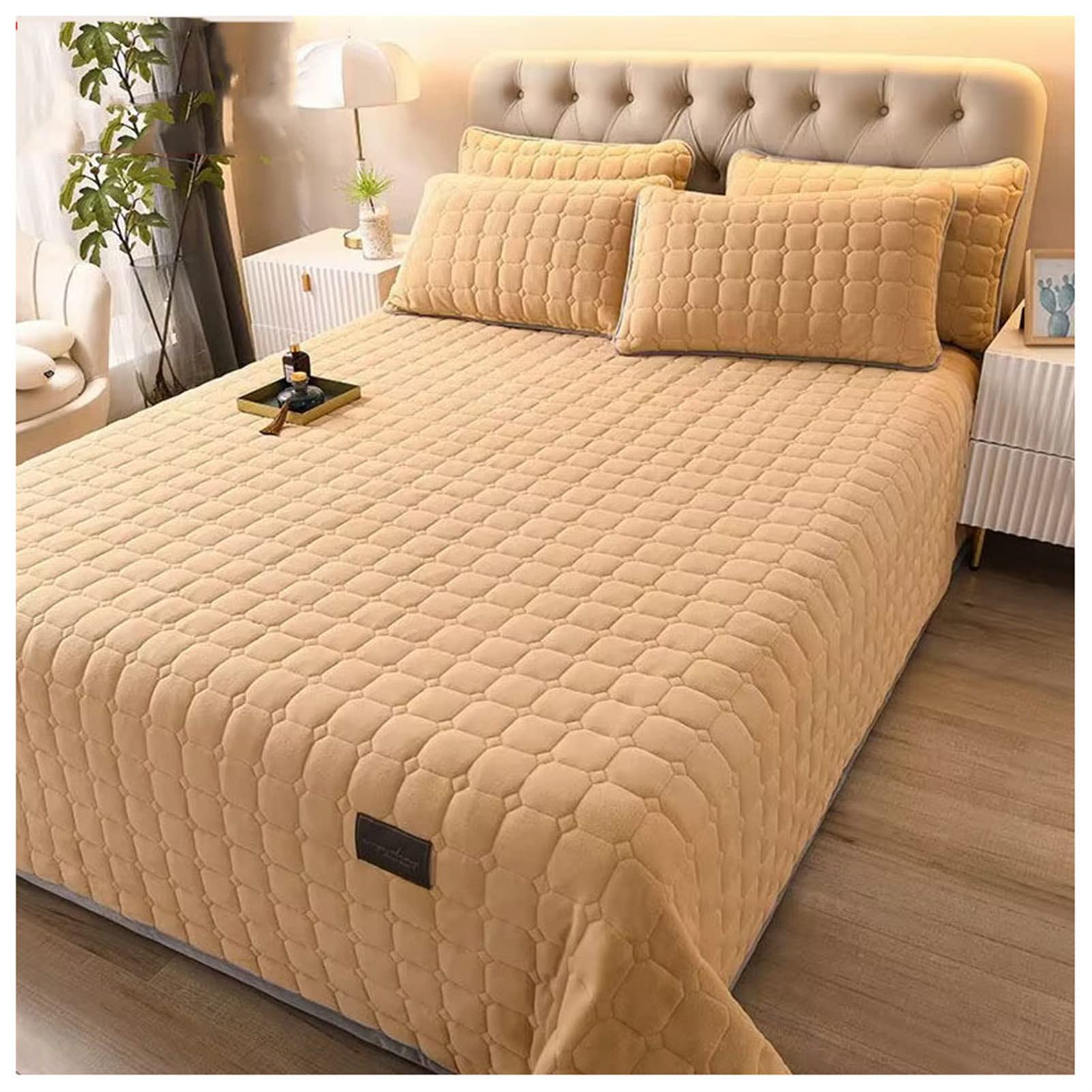 Colcha, Terciopelo de Leche Colcha, Cubrecama Moderna Confecciona con Microfibra Fina, Incluye 2 Fundas de cojín, Multiusos. (Color Café,200 x 230 cm)