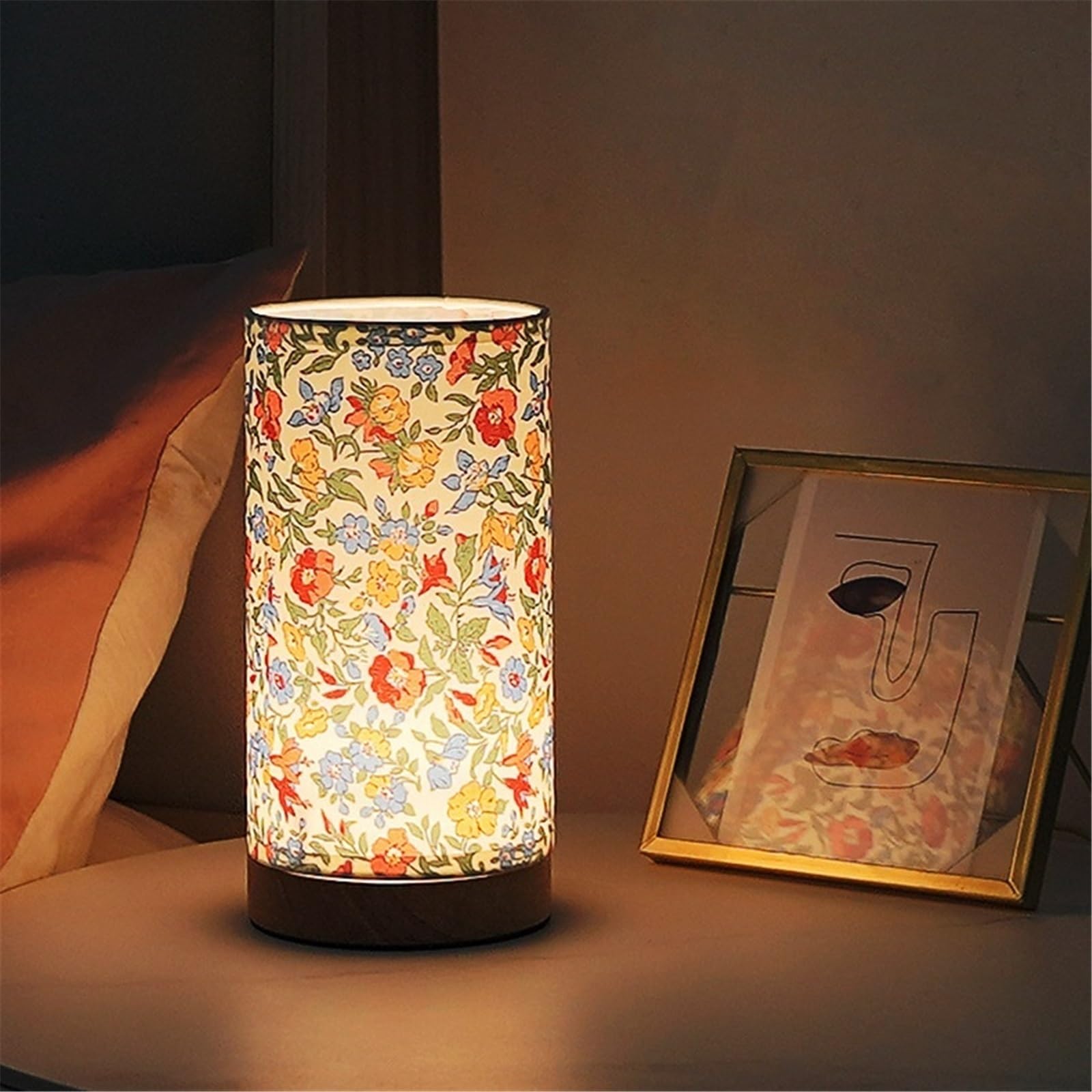 Lampada da comodino Lampada da tavolo in tessuto, comodino, camera letto, atmosfera, luce in legno a tre colori, cambio colore Lampade per la camera da letto