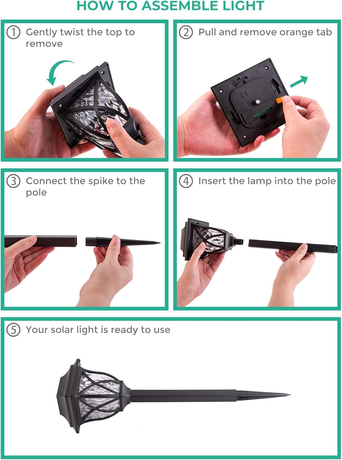 LAUREL CANYON 6 Pack Garden Solar Path Lights, Outdoor Solar Walkway Lights with LED Light Bulbs for Garden, Lawn, Pathway, Yard, Driveway Black