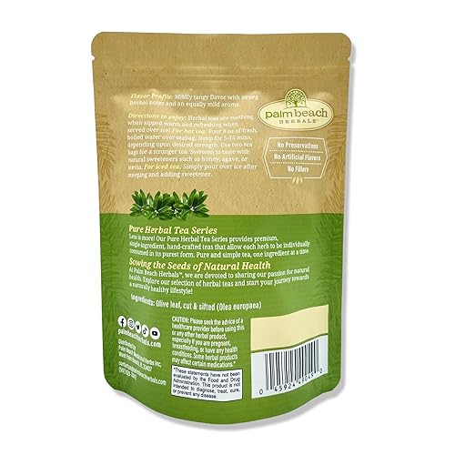 Vista 4 de Té de hoja de olivo - Serie de té de hierbas puro de Palm Beach Herbals (30 unidades) [El embalaje puede variar]